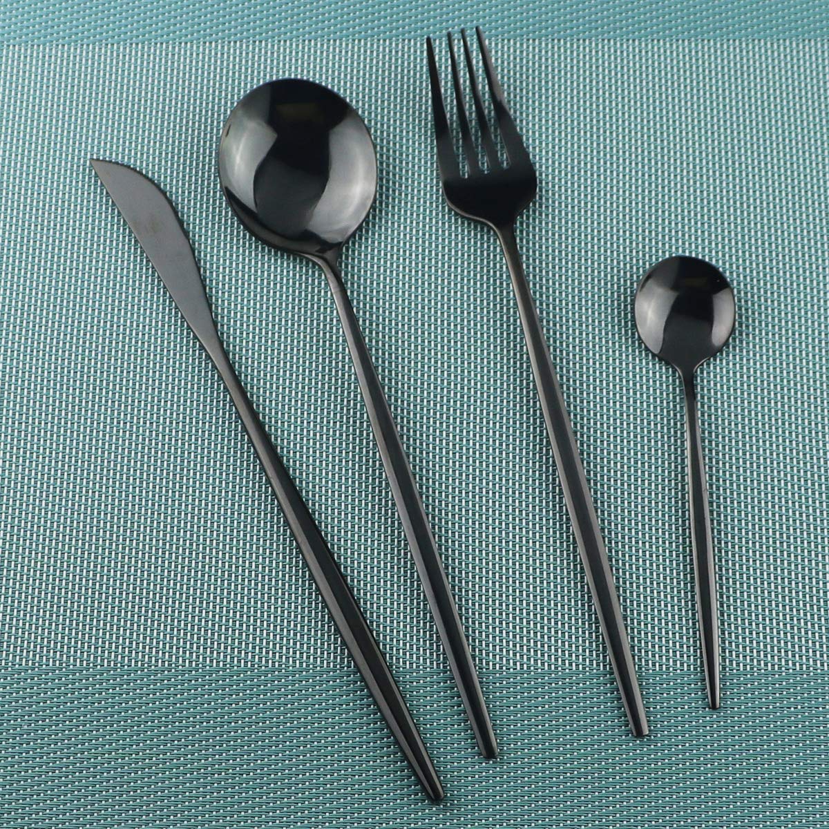Gugrida 24-Piece Stainless Steel Flatware Set - 18/10 Mirror Polished Silverware Utensils with Forks, Spoons & Knives - Durable Cutlery Set for Restaurants, Home Kitchen & Dinner Parties (6-Pack, Black) - Perfect for Family Gatherings, Daily Meals & Formal Dining