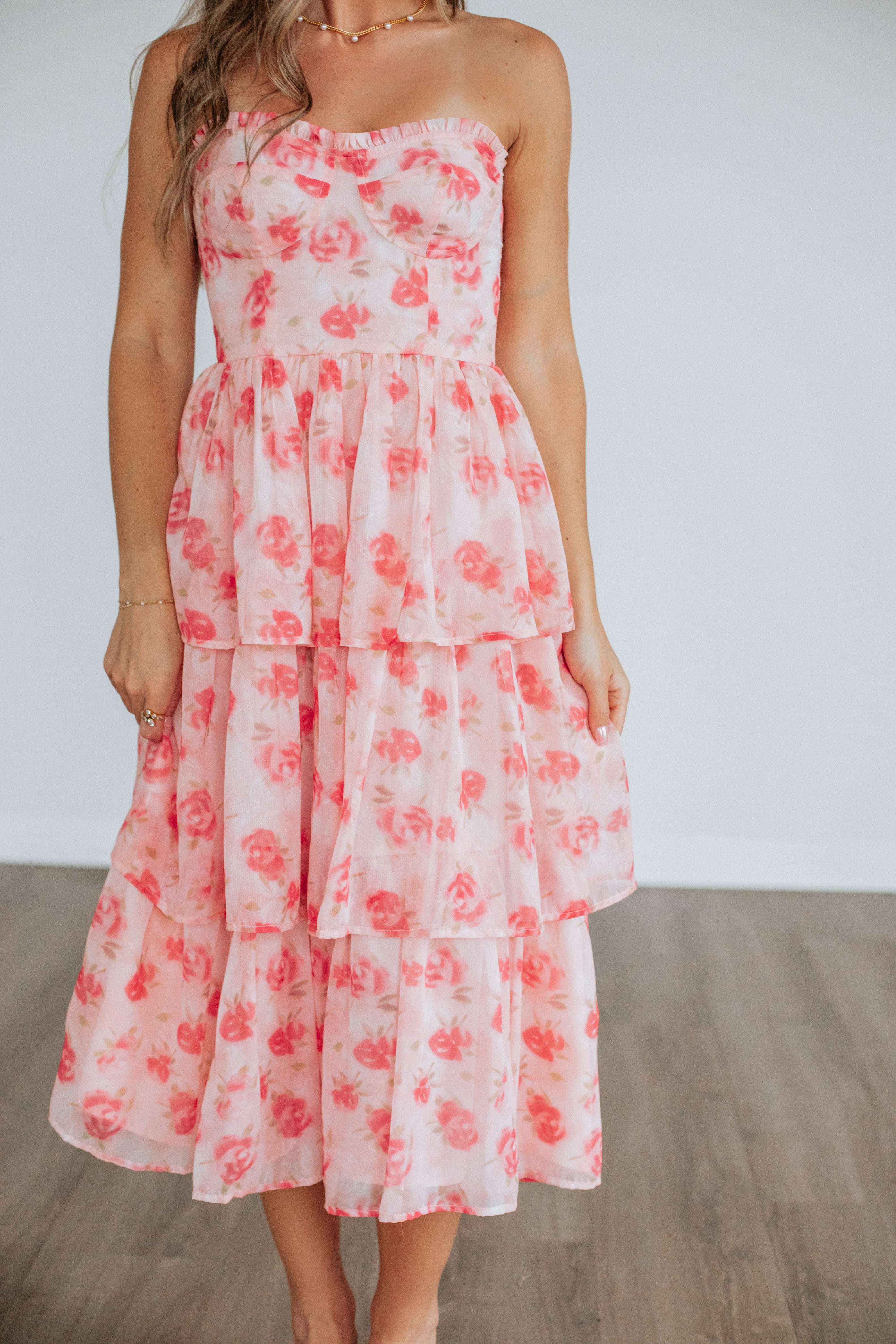 Geneva Floral Dress - Women's Summer Floral Print Maxi Dress with V-Neck & Long Sleeves | Perfect for Beach Vacations, Date Nights & Outdoor Weddings
