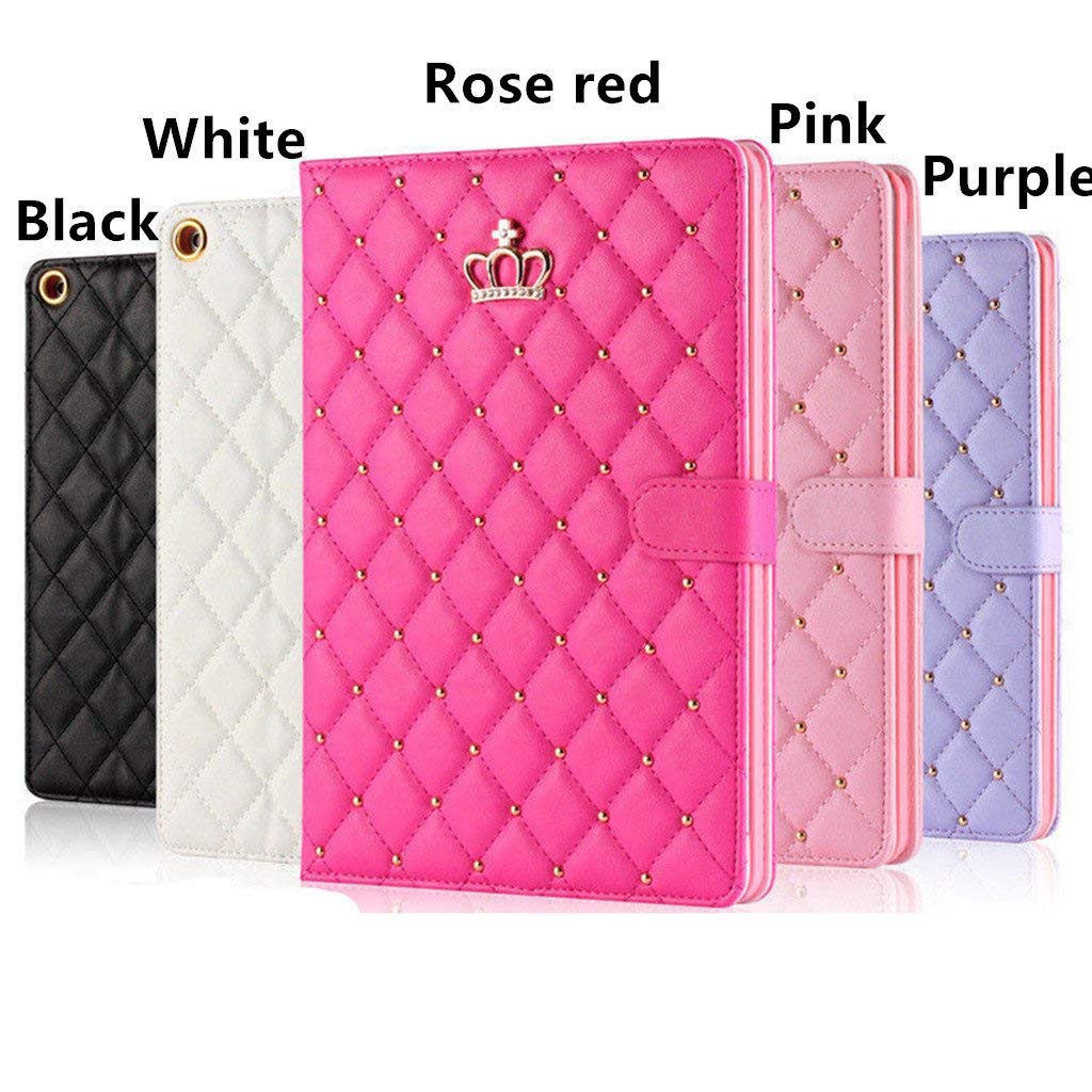 Topwin Bling Crown Design PU Leather Case for iPad 9.7 (2017/2018 5th/6th Gen) & iPad Air 2/Air - Rose Red | Elegant Shockproof Cover with Auto Sleep/Wake | Perfect for Work, School & Travel Protection