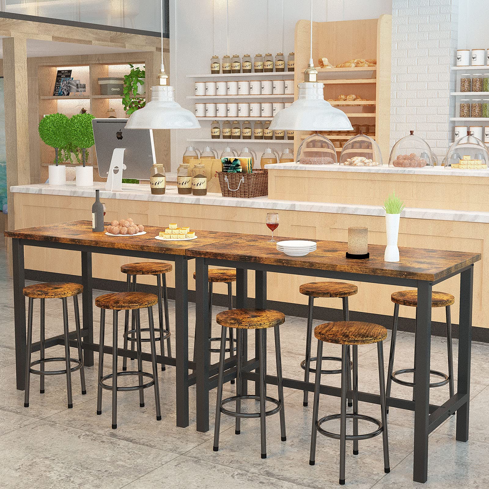 AWQM 4-Piece Industrial Counter Height Dining Table Set with Stools - Brown Kitchen Breakfast & Pub Table for Living Room, Bar, Restaurant & Home Decor