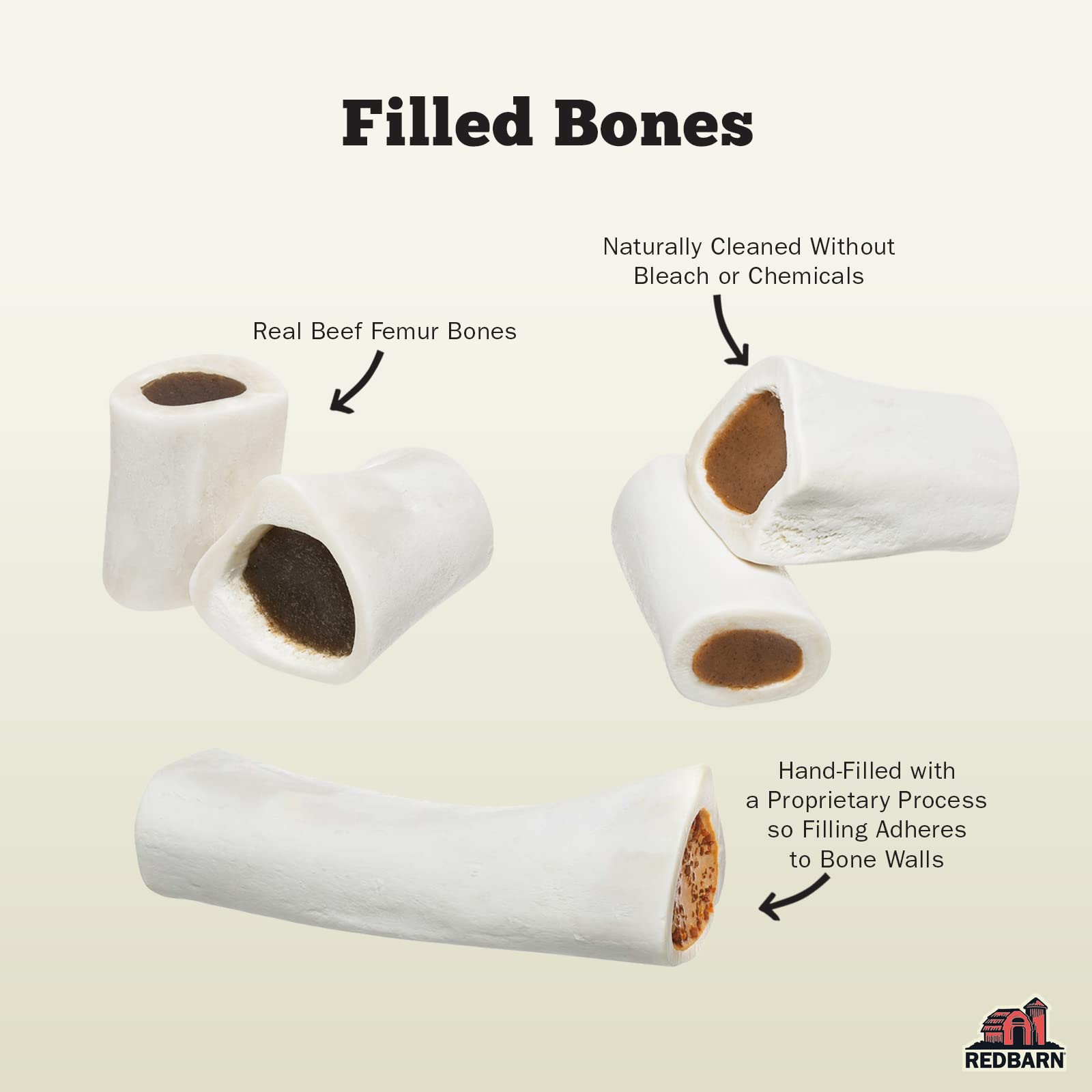 Redbarn Peanut Butter Filled Dog Bones - Long-Lasting Stuffed Femur Chew Treat for Small Dogs - Made in USA - 4 Count (Packaging May Vary) - Perfect for Training Rewards & Dental Health