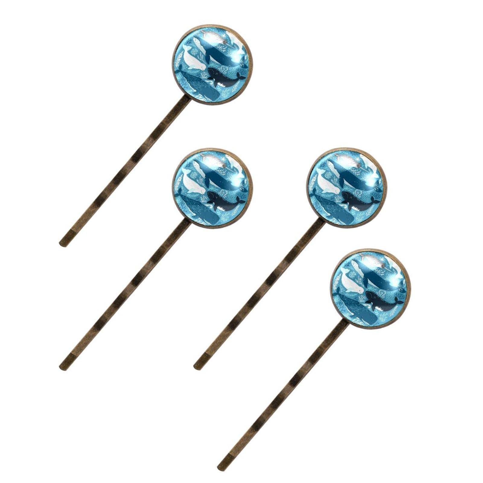 4PCS Handmade Women's Hair Barrettes & Bobby Pins Set - Blue Cartoon Sea Animal Whale & Sea Lion Hair Clips for Girls - Perfect for School, Parties & Everyday Styling