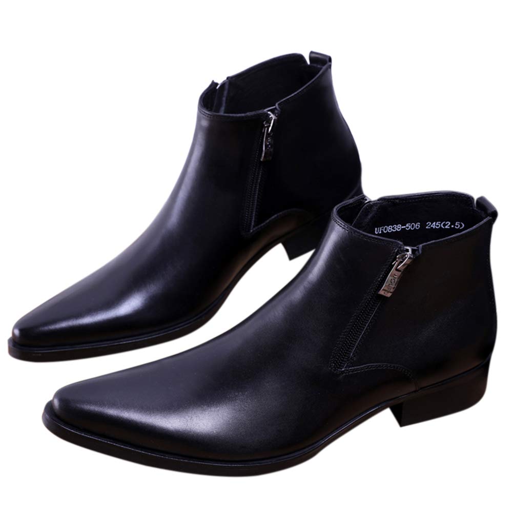 Men's Genuine Leather Ankle Boots - Fashion Dress Shoes with Zipper & Pointed Toe for Casual Wear | Perfect for Office, Date Night & Business Casual Outfits