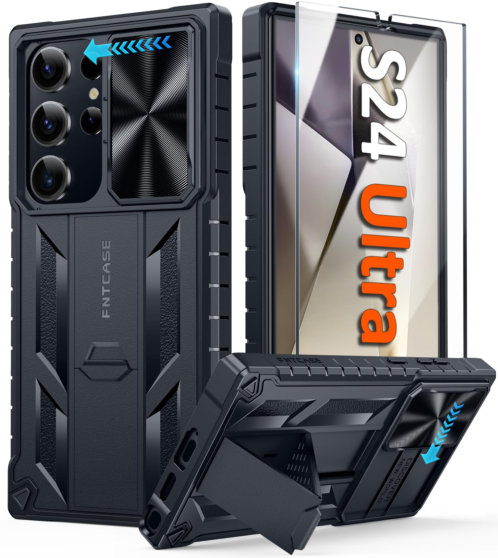 FNTCASE Rugged Protective Case for Samsung Galaxy S24 Ultra 5G | Military Grade Drop Proof Cover with Kickstand & Slide | Shockproof TPU Bumper for 6.8 Inch Phone | Perfect for Outdoor, Work & Travel Protection