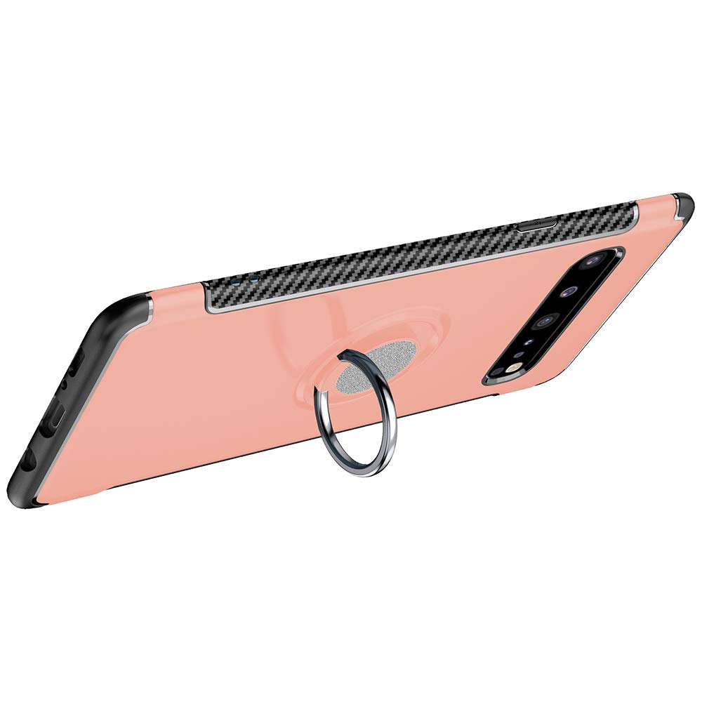 Premium Shockproof Phone Case for Samsung Galaxy S10 Plus with Tempered Glass Screen Protector & Ring Stand Holder - Rose Gold Hybrid Protective Cover for Galaxy S10+ | Perfect for Work, Travel & Everyday Use