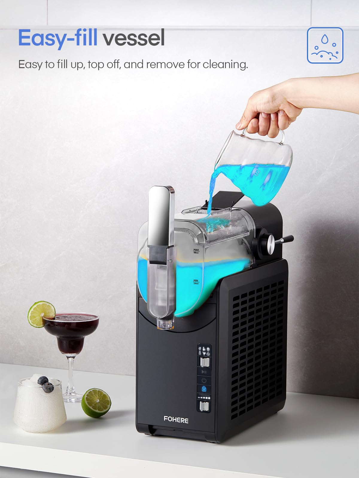 FOHERE Commercial Slushie Machine - No Ice Needed, Self-Cleaning Frozen Drink Maker for Home & Business - 5 Preset Modes for Margaritas, Frappés, Milkshakes - Perfect for Parties, Restaurants & Summer Refreshments