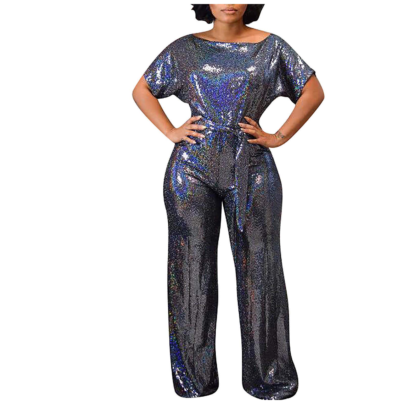 Posijego Women's Sequin Off The Shoulder Jumpsuit - Sparkly Formal Cocktail Dressy One Piece Romper for Ladies | Perfect for Evening Parties, Weddings & Special Occasions
