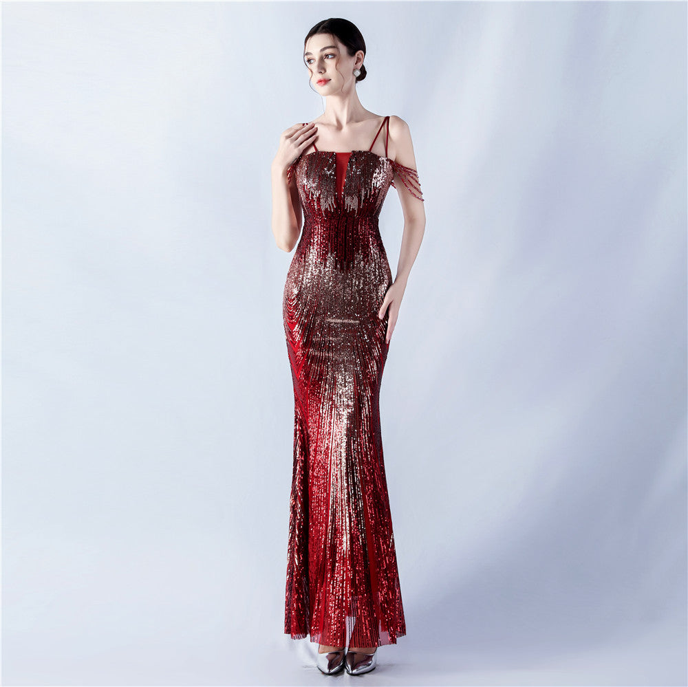 33025 New Positioning Flower Bead Sheet Bead Evening Dress - Elegant Banquet Gown for Annual Celebrations, Performances & Hosting Events | Perfect for Galas, Pageants & Formal Occasions