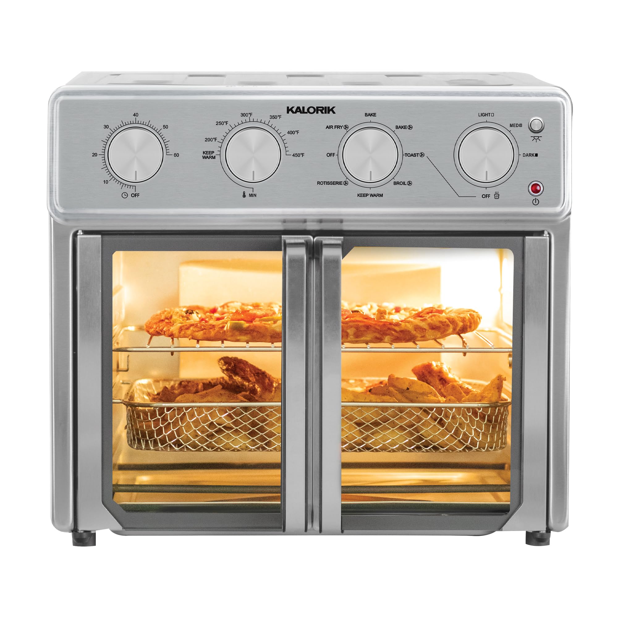 Kalorik MAXX® 26 Quart 9-in-1 Air Fryer Oven Combo - Countertop Toaster Oven with Air Fry, Bake, Roast, Rotisserie Functions - 1700W Stainless Steel - Includes 7 Easy-to-Clean Accessories (AFO 47267 OW) - Perfect for Family Cooking, Meal Prep & Healthy Air Fried Snacks