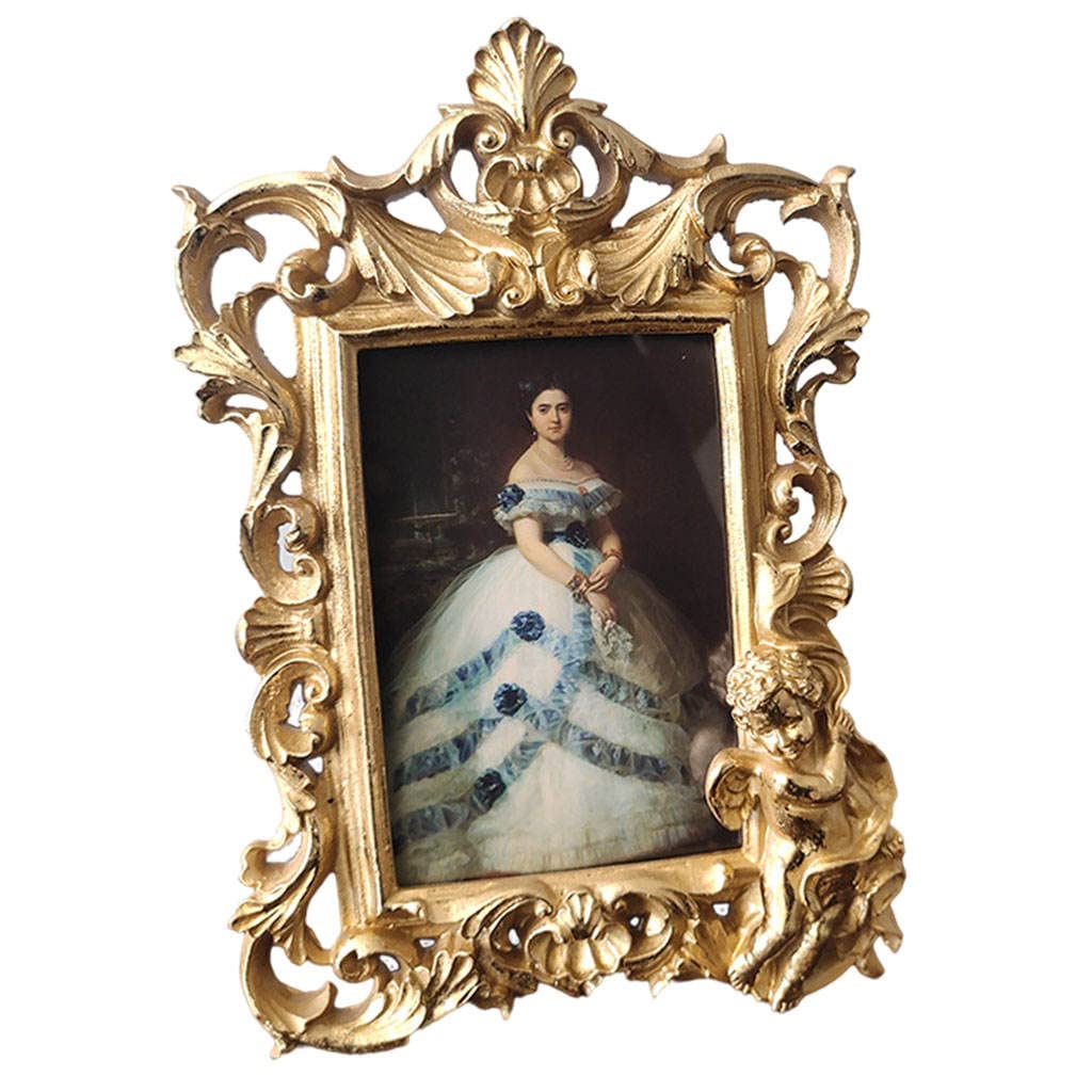 Vintage Golden Carved Picture Frame with Glass Front - Antique Tabletop & Wall Hanging Photo Frame for Home Decor, Wedding Photos, Family Portraits | Perfect for Living Room, Bedroom, Office Display