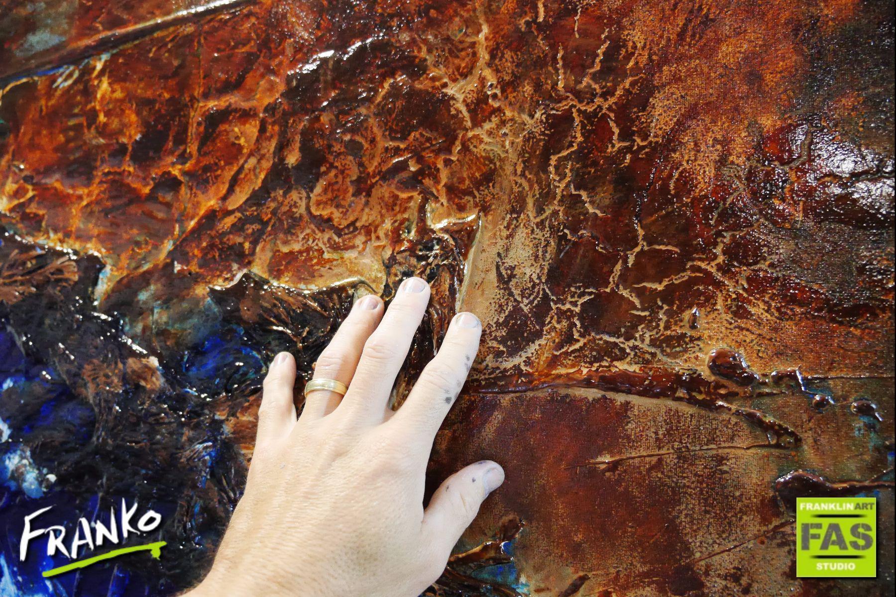 Red Earth Meets The Reef 240cm x 100cm Brown Blue Abstract Canvas Wall Art - Perfect for Living Room, Bedroom & Office Decor