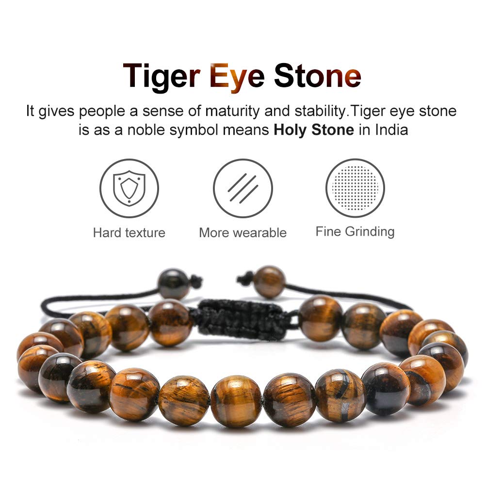 Tiger Eye & Lava Rock Men's Bracelet - 8mm Adjustable Anxiety Relief Stone, Aromatherapy Essential Oil Diffuser, Stress Reducing Gift for Him - Perfect for Meditation, Yoga & Daily Wear