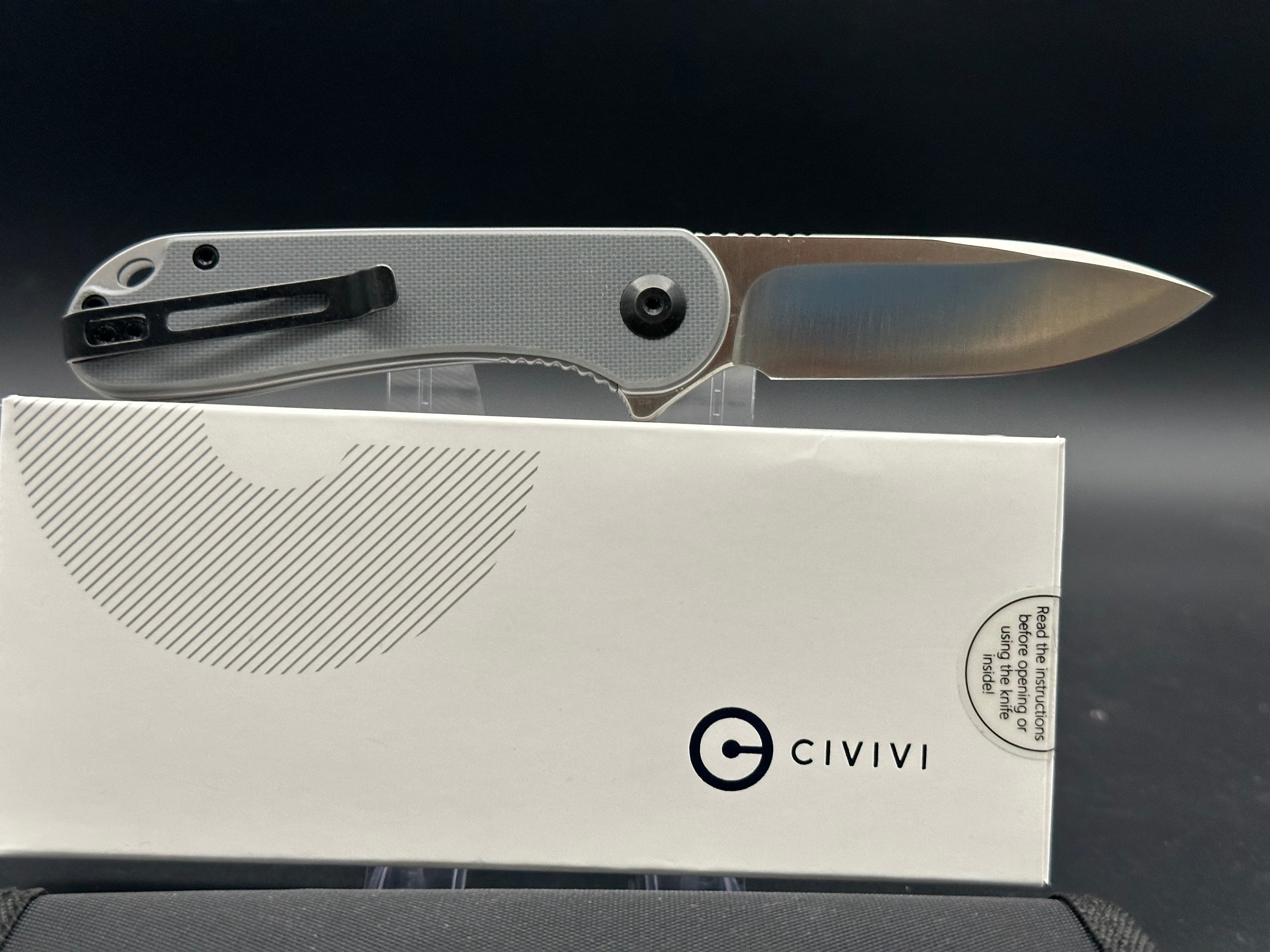 CIVIVI Elementum Liner Lock Folding Knife - Gray G10 Handle, Plain D2 Steel Blade - EDC, Outdoor, Camping, Survival Gear