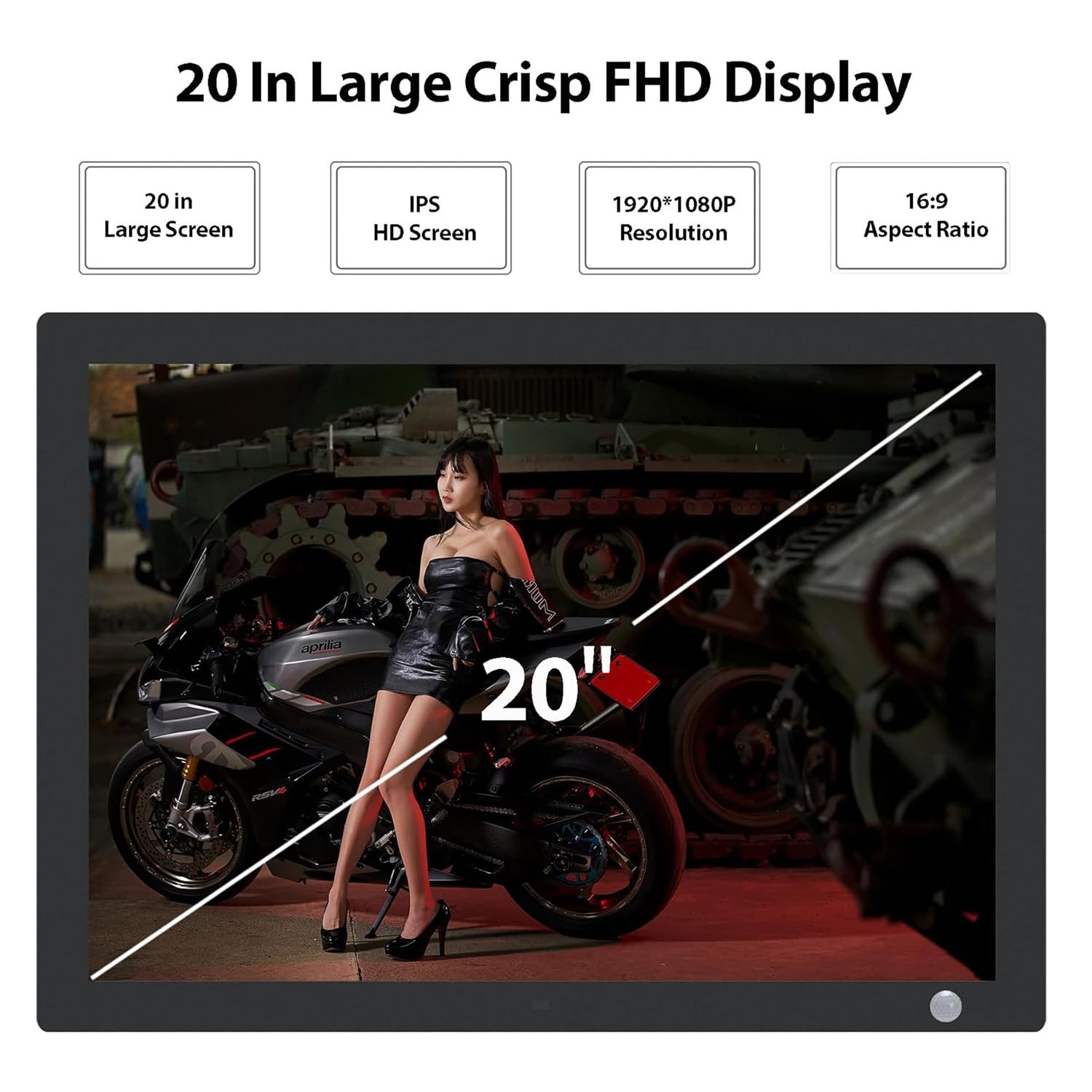20 Inch Digital Photo Frame with HD IPS Touch Screen - Smart Rotating Display, Calendar, Clock & Alarm Features - Supports USB/SD/MMC Cards - Perfect for Home Decor, Office Display & Gift Giving