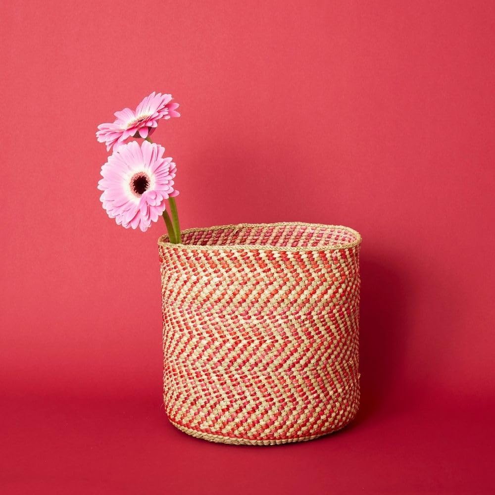 Small Red Iringa Woven Basket - Decorative Indoor Planter & Toy Storage Organizer | Perfect for Home Decor, Kids Room Organization & Plant Lovers