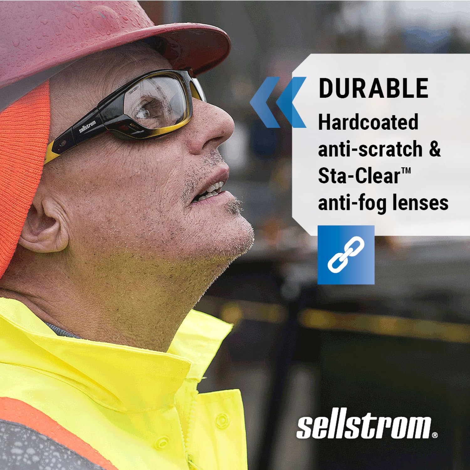 Sellstrom S70000 Polycarbonate Safety Glasses - Clear Lens, Hard-Coated, Military Ballistic Rated (Yellow/Black) - Protective Eyewear for Construction, Woodworking & Industrial Use