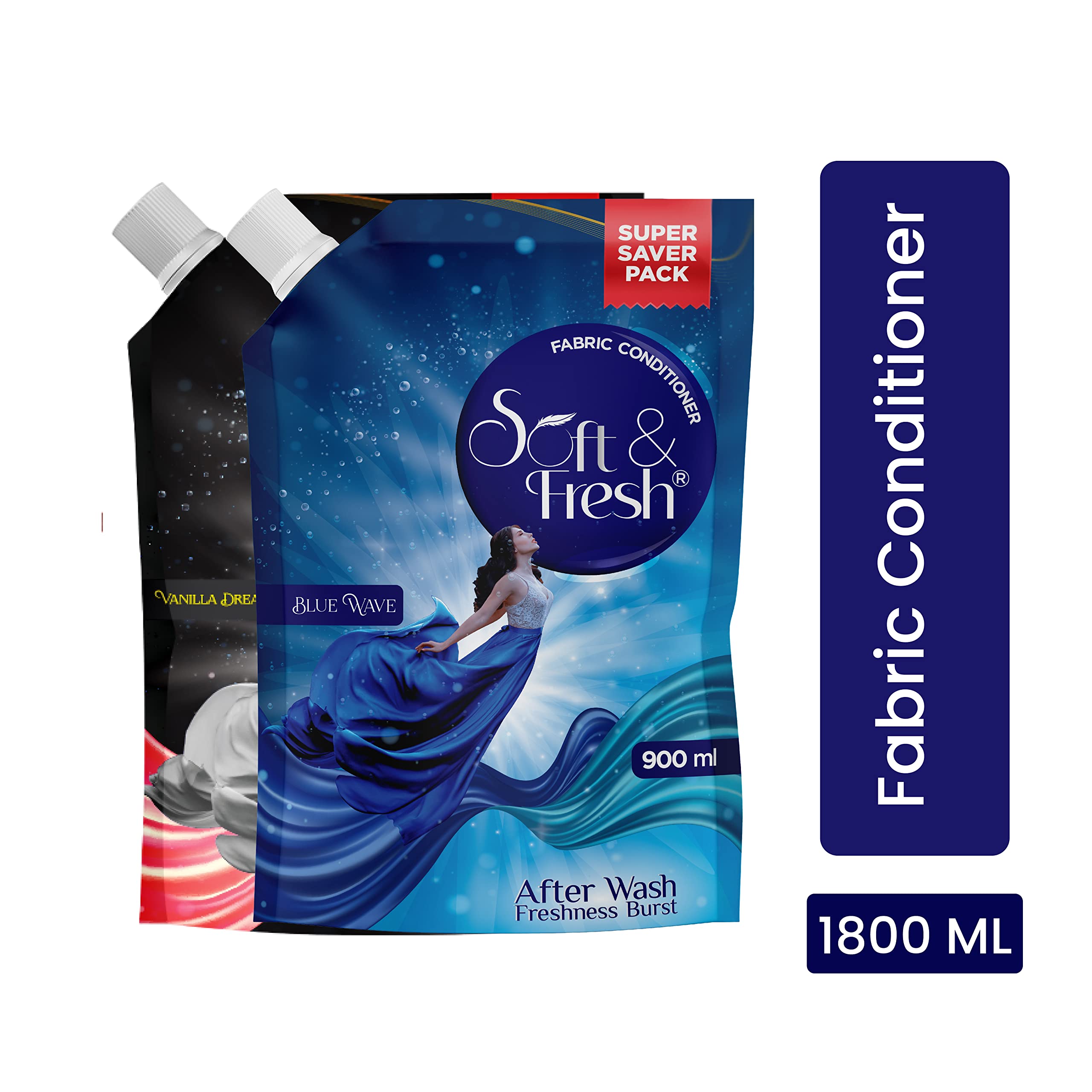 Blue Wave & Vanilla Dreams Fabric Softener Refill Pack of 2 (2X900ml) - Ultra Concentrated Liquid Conditioner for Clothes | Long Lasting Freshness & Softness | Ideal for Laundry, Bedding & Towels