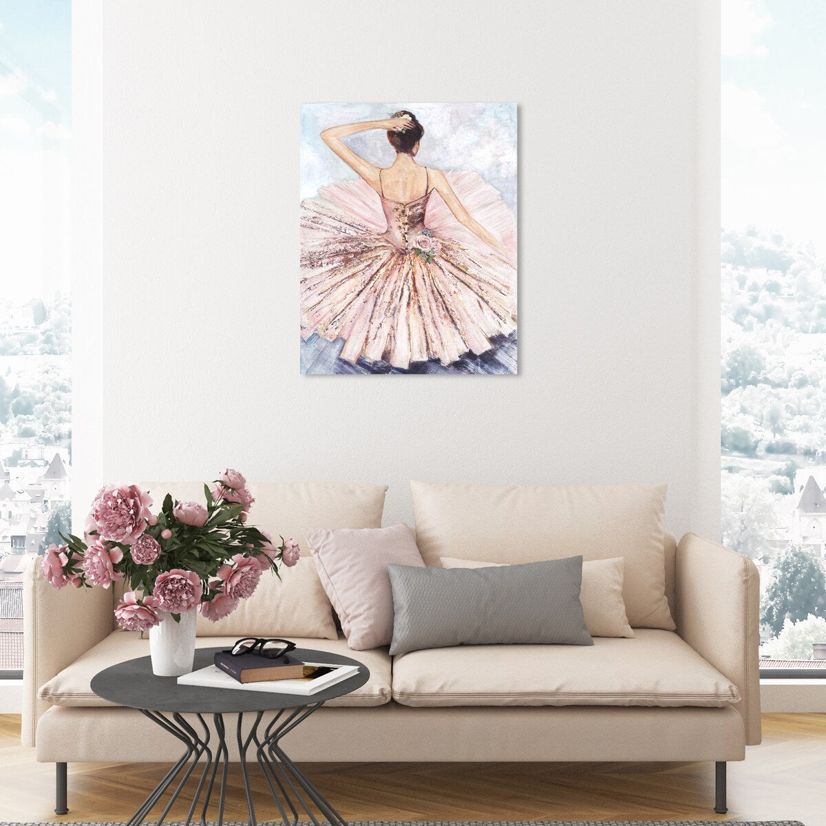 Ballet Dancer Tutu Wall Art - Pink Roses Inspired Canvas Print for Living Room, Bedroom & Nursery Decor | Elegant Ballet Home Decor
