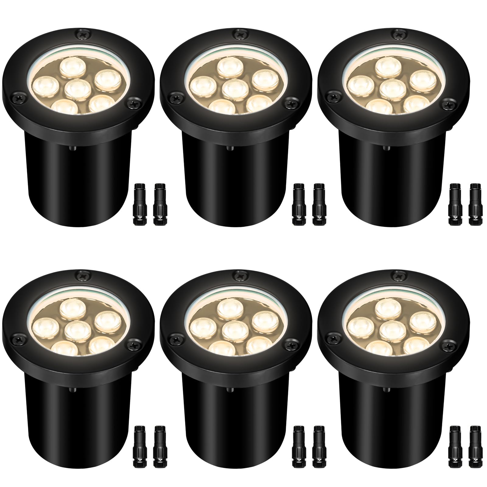 6W Well Lights Landscape LED In-Ground Outdoor Lighting, AC/DC 12-24V Low Voltage IP68 Waterproof 2700K Warm White - 6 Pack for Yard, Garden, Patio, Pathway & Driveway Lighting