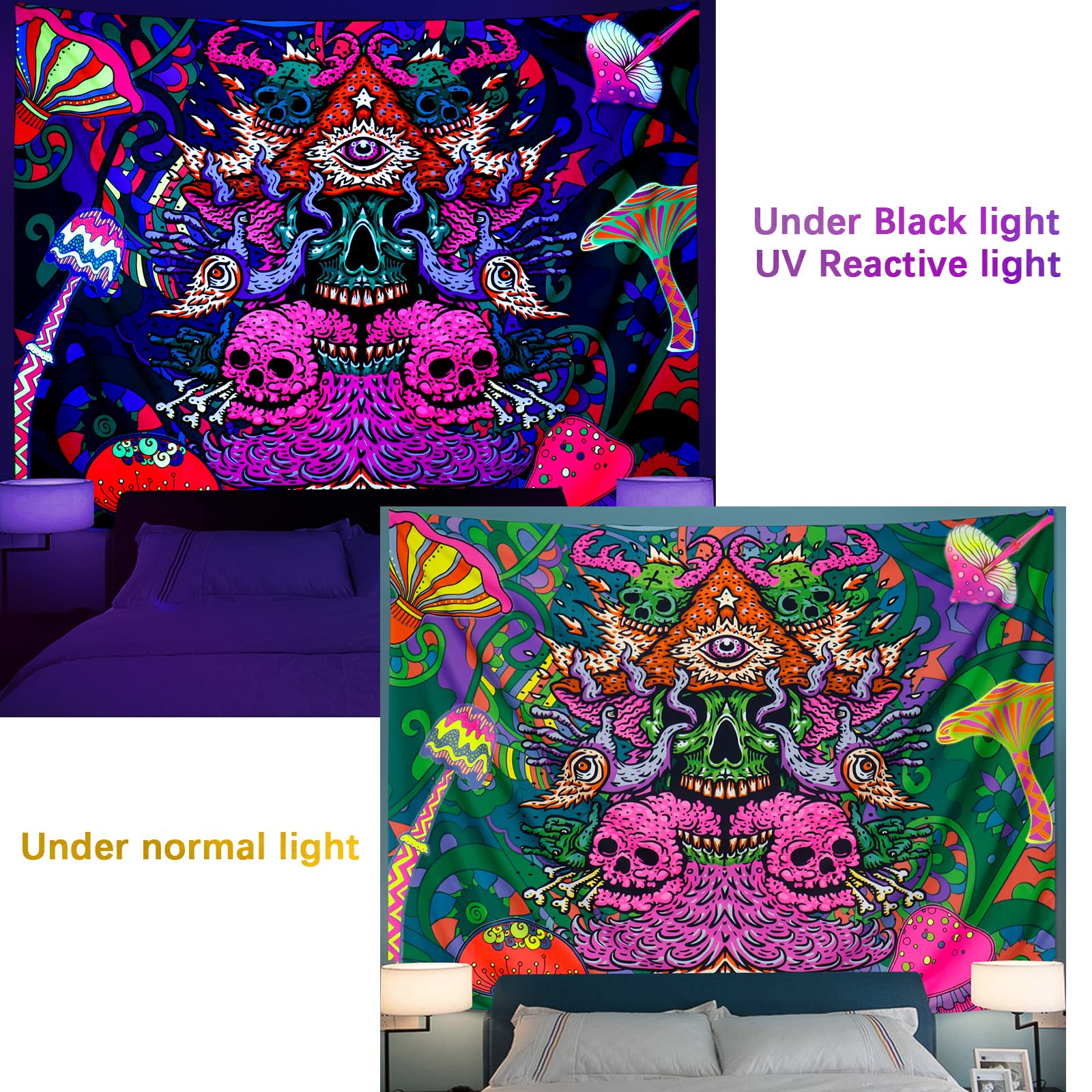 Leofanger UV Reactive Blacklight Skull Tapestry - 59.1
