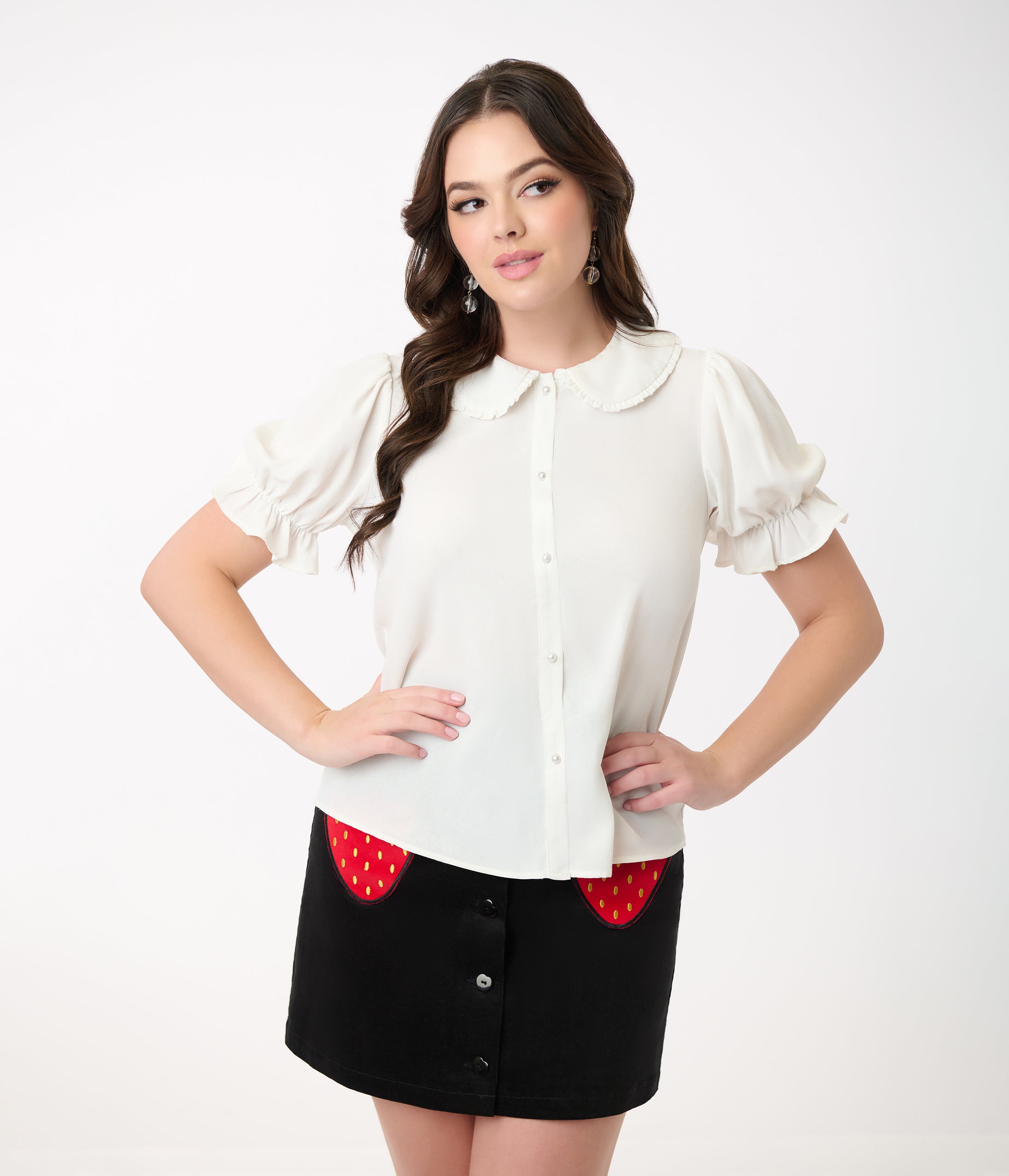 Smak Parlour Ivory Puff Sleeve Blouse for Women - Elegant Ruffle Top for Office, Date Night & Special Occasions | Trendy Feminine Shirt for Spring & Summer Outfits