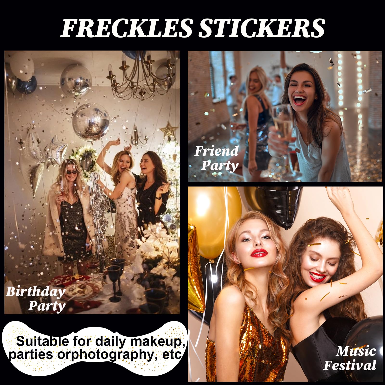 8PCS Gold Sparkle Freckles Stickers - Glitter Face Tattoo Patches for Cheek & Nose Makeup - Perfect for Festivals, Halloween, Cosplay & Photo Shoots