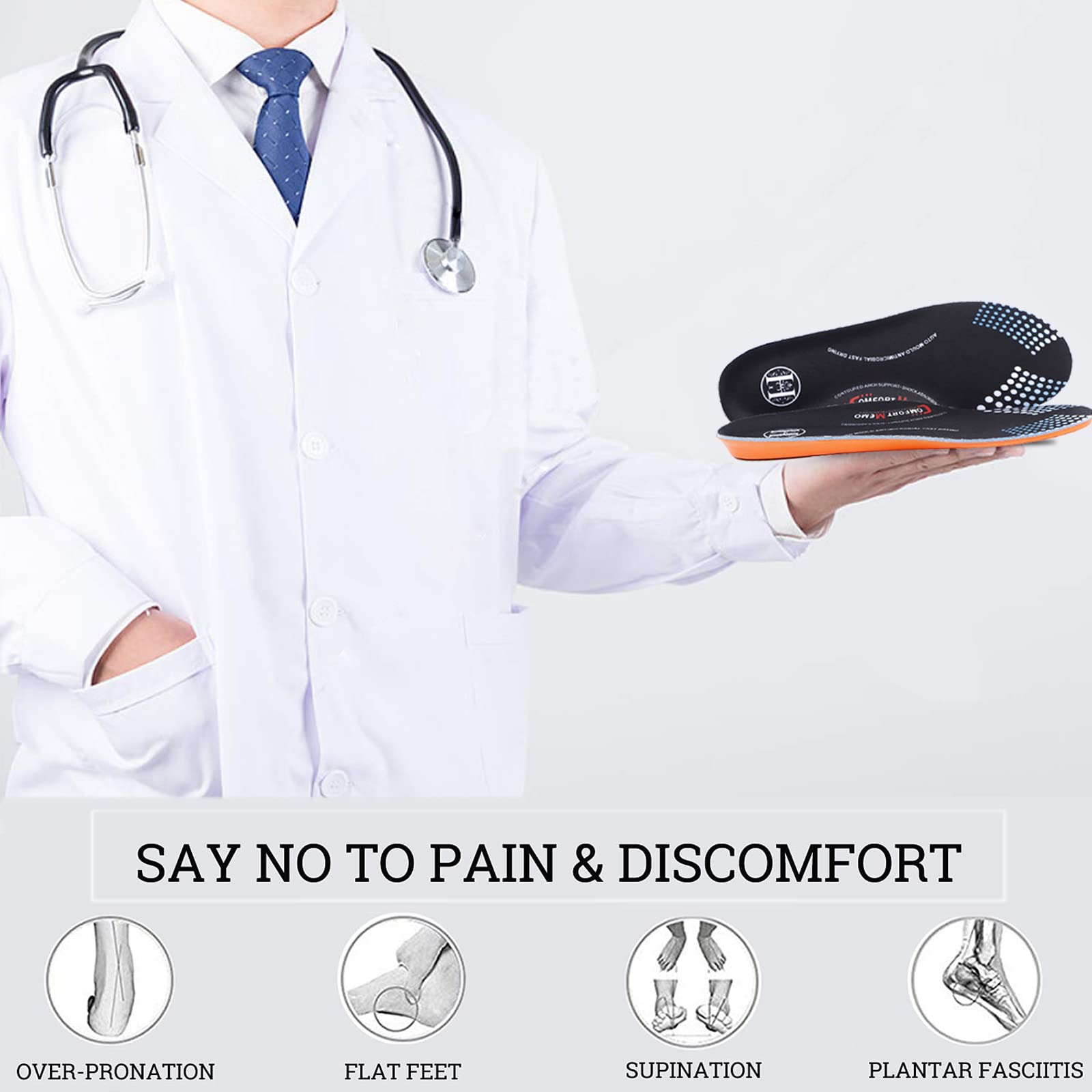 Premium Memory Foam Shoe Insoles for Men & Women - Orthotic Arch Support Inserts for Flat Feet, Heel Pain Relief & Anti-Fatigue - Comfortable Full-Length Work & Casual Shoe Inserts - Perfect for Running, Walking, Standing All Day & Office Wear