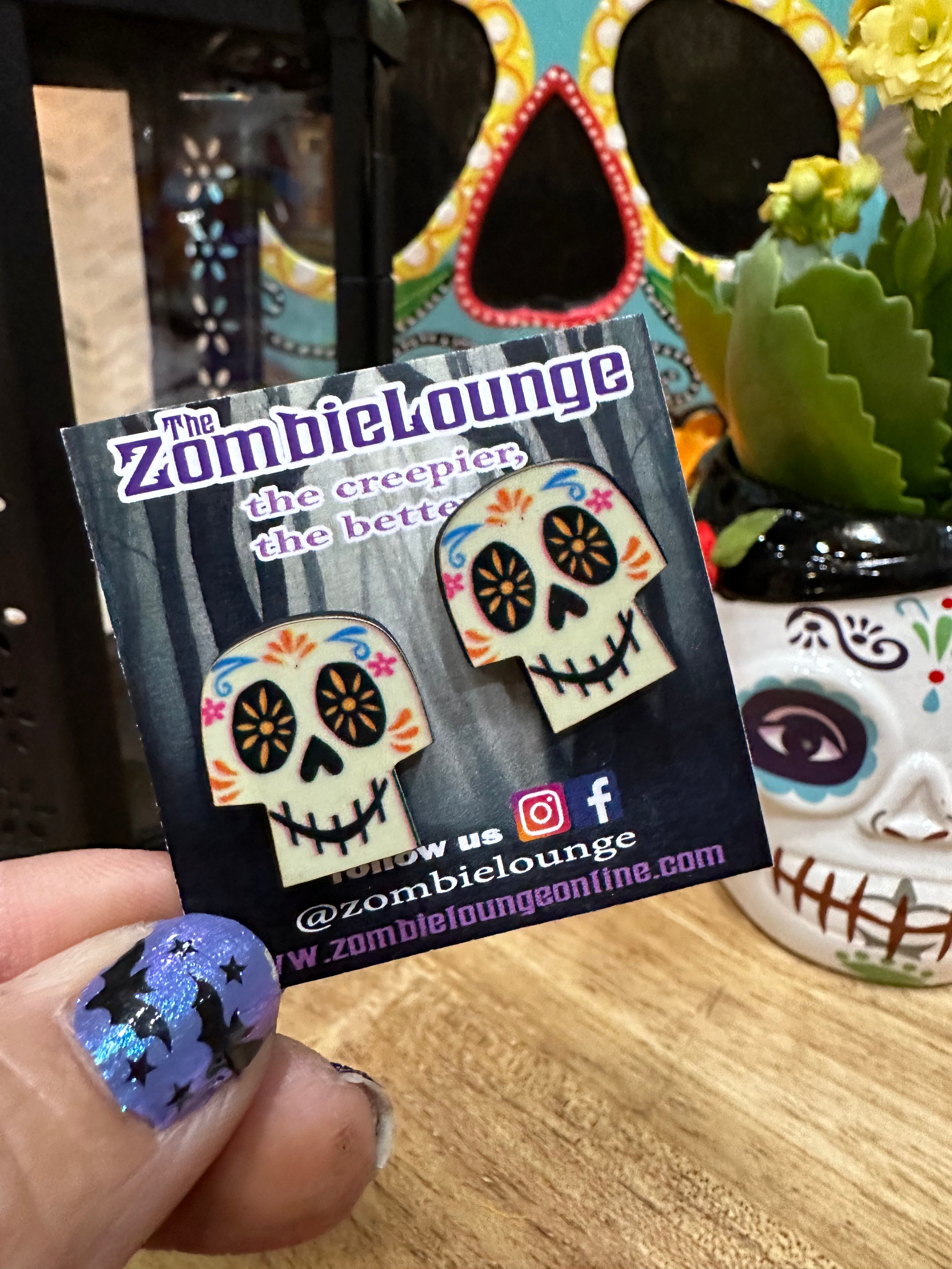 Handmade Coco Sugar Skull Dangle Earrings for Women - Day of the Dead Mexican Folk Art Jewelry - Perfect for Halloween, Dia de los Muertos & Festival Costume Accessories