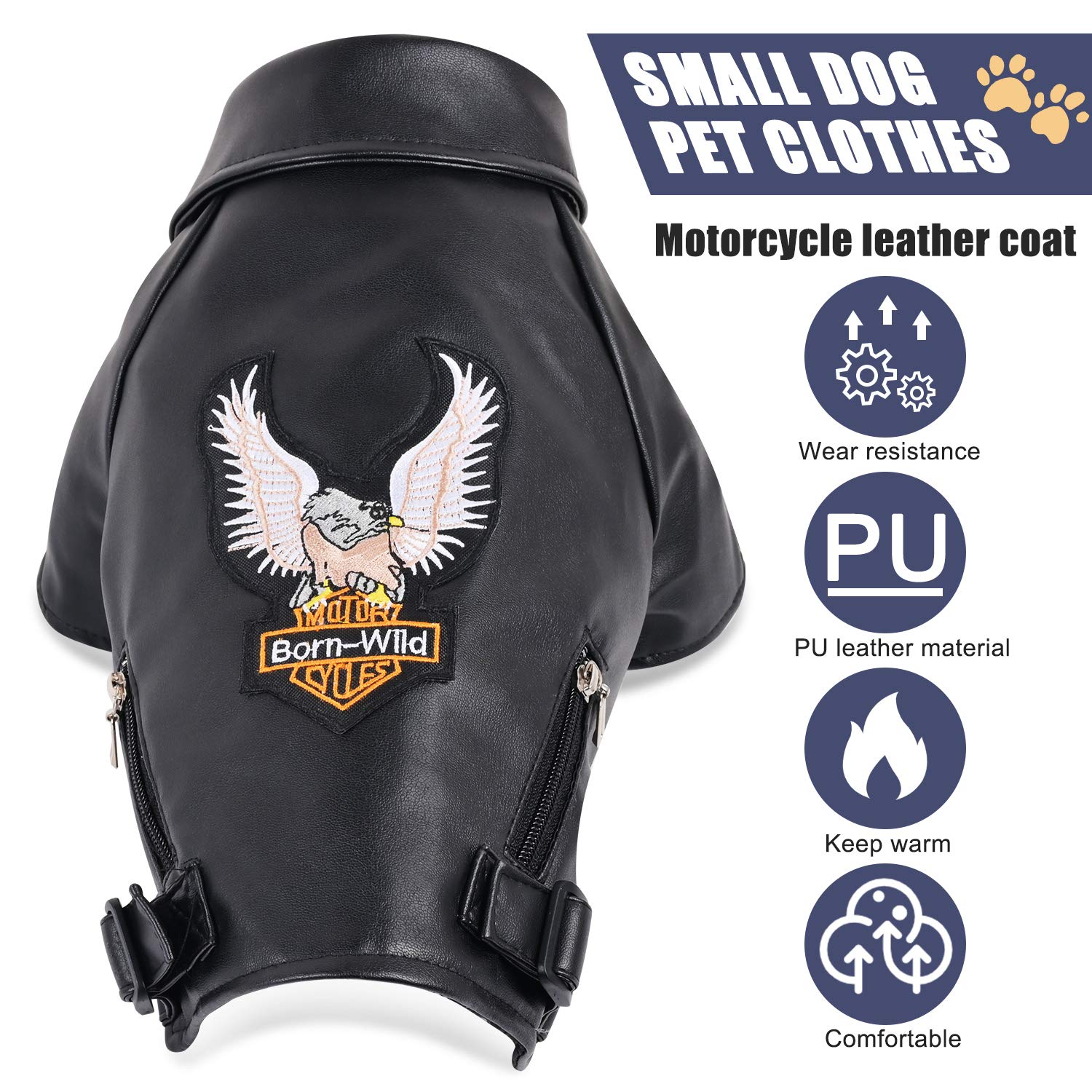 Premium Leather Dog Jacket - Windproof & Waterproof Winter Coat for Small, Medium & XL Dogs (Black) - Ideal for Outdoor Adventures & Cold Weather Protection