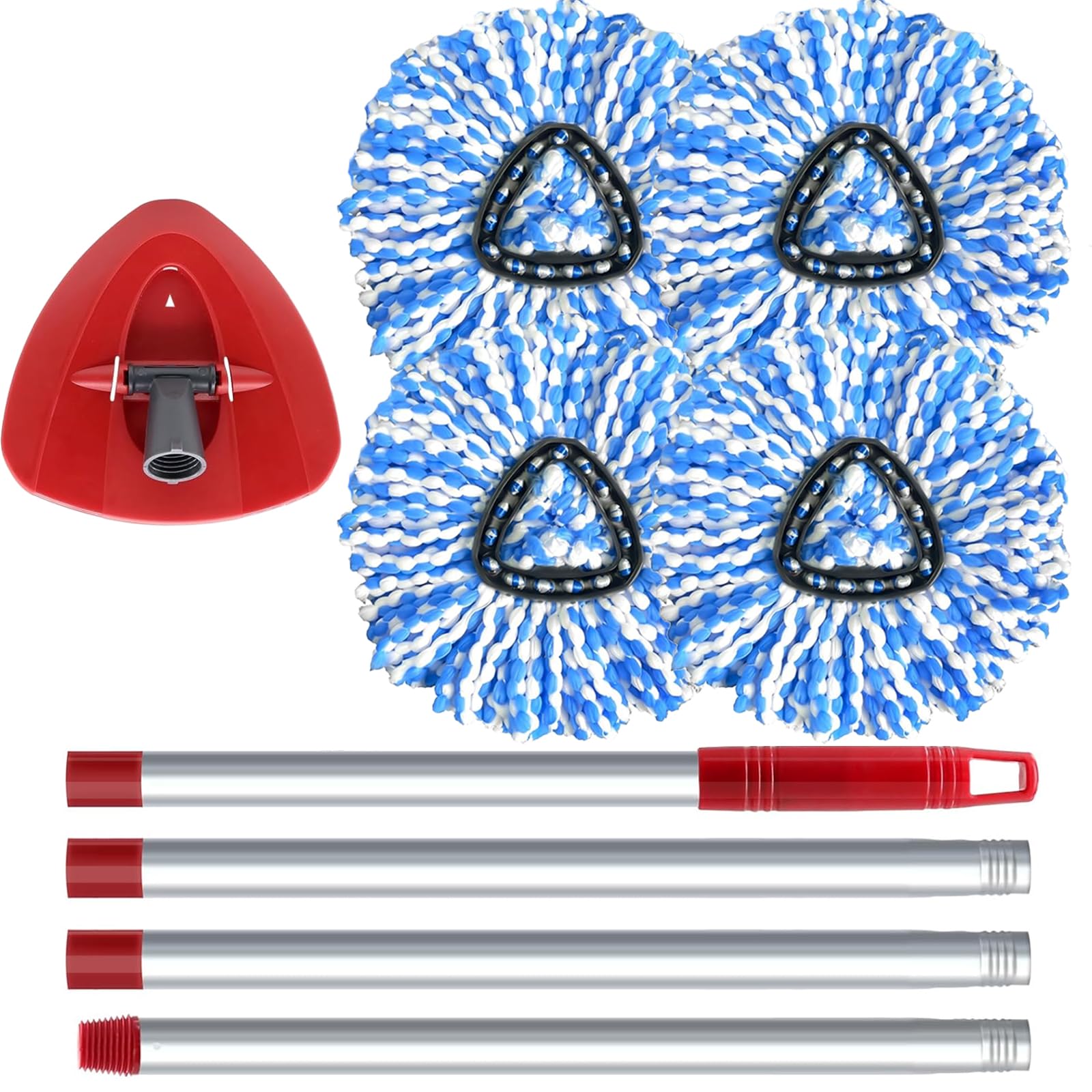 O Cedar RinseClean 2 Tank Spin Mop Replacement Head - 4 Microfiber Mop Refills + Handle & Base - Compatible with 30-58in Mop Sticks - Easy to Replace (Blue) - Perfect for Hardwood Floors, Tile & Kitchen Cleaning