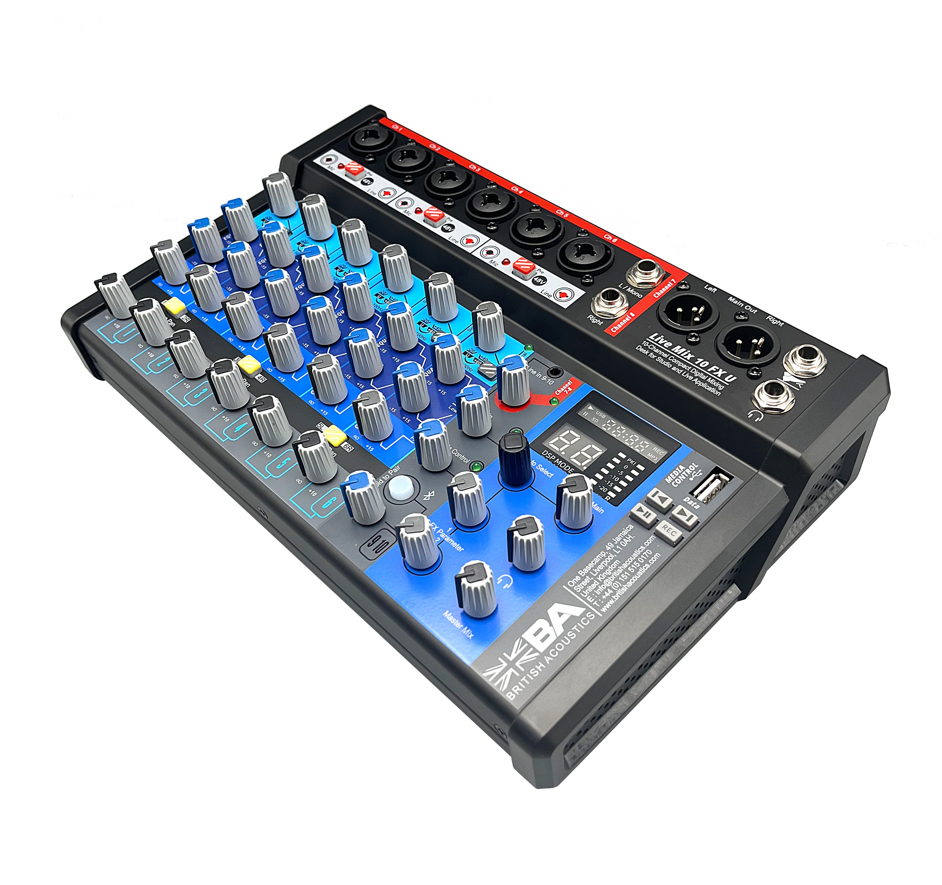 Livemix 10FXU Professional DJ Mixer Controller - High-Performance Audio Mixing for Live Performances & Music Production | Perfect for Clubs, Parties & Home Studios