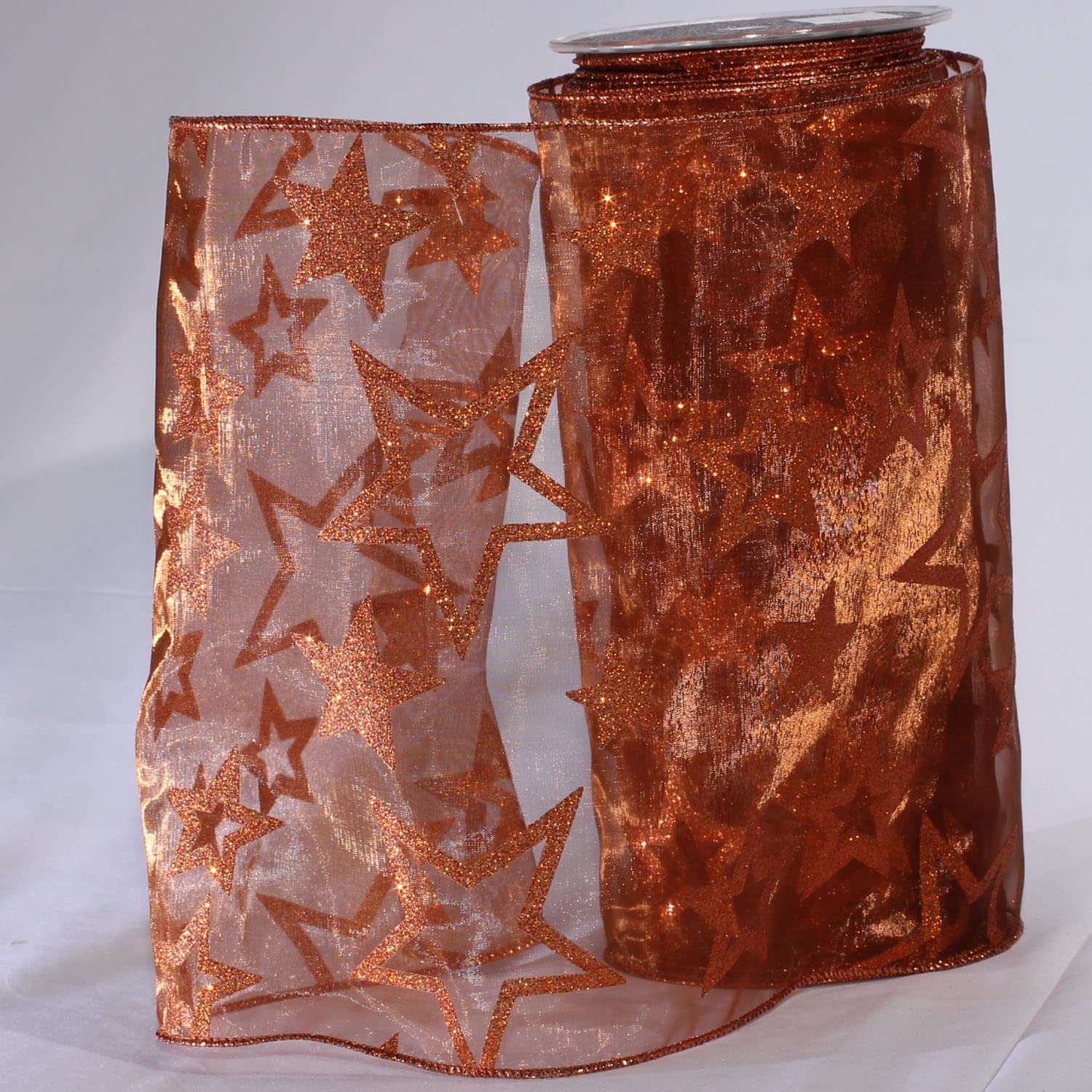 Copper Shimmering Wired Craft Ribbon - 9 Inch x 20 Yards, Metallic Sheer Ribbon for Gift Wrapping, DIY Crafts, Wedding Decorations, Scrapbooking and Party Decor