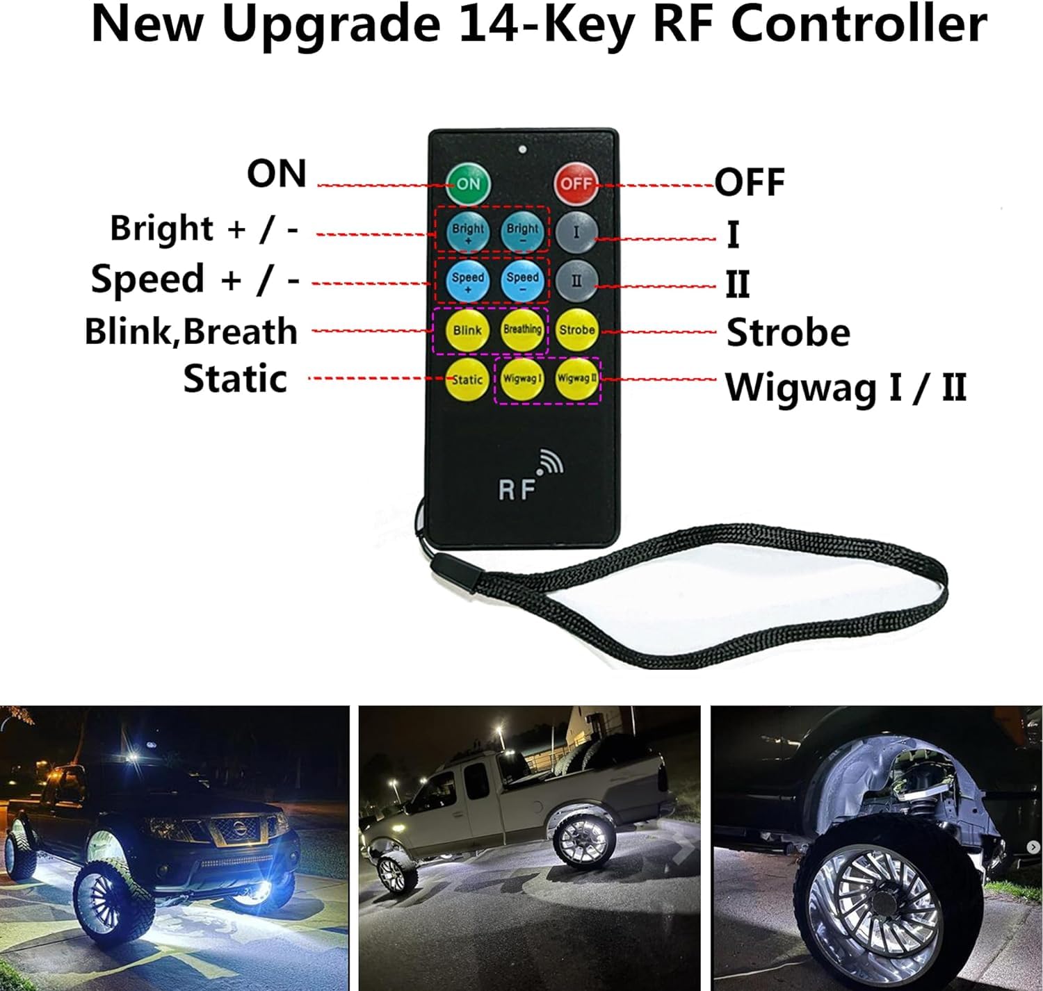 15.5 Inch Double Row White LED Wheel Ring Lights - Waterproof, Pure White, 576 LEDs with Wireless RF Remote & APP Control - Perfect for Trucks, Cars, SUVs, Pickups (Enhance Night Driving & Vehicle Styling)