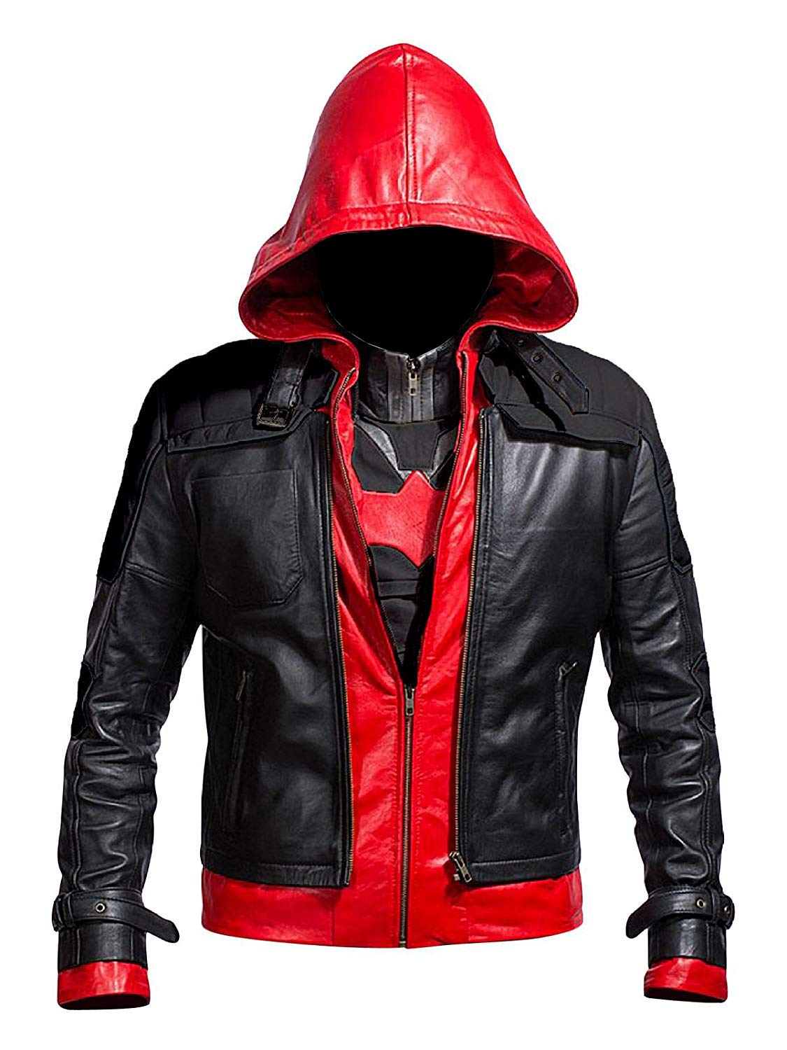 Lasumisura Replica Style Red Hood Men's Faux Leather Jacket & Vest Set - Gothic Punk Costume, Cosplay, Halloween Outfit, Motorcycle Biker Wear