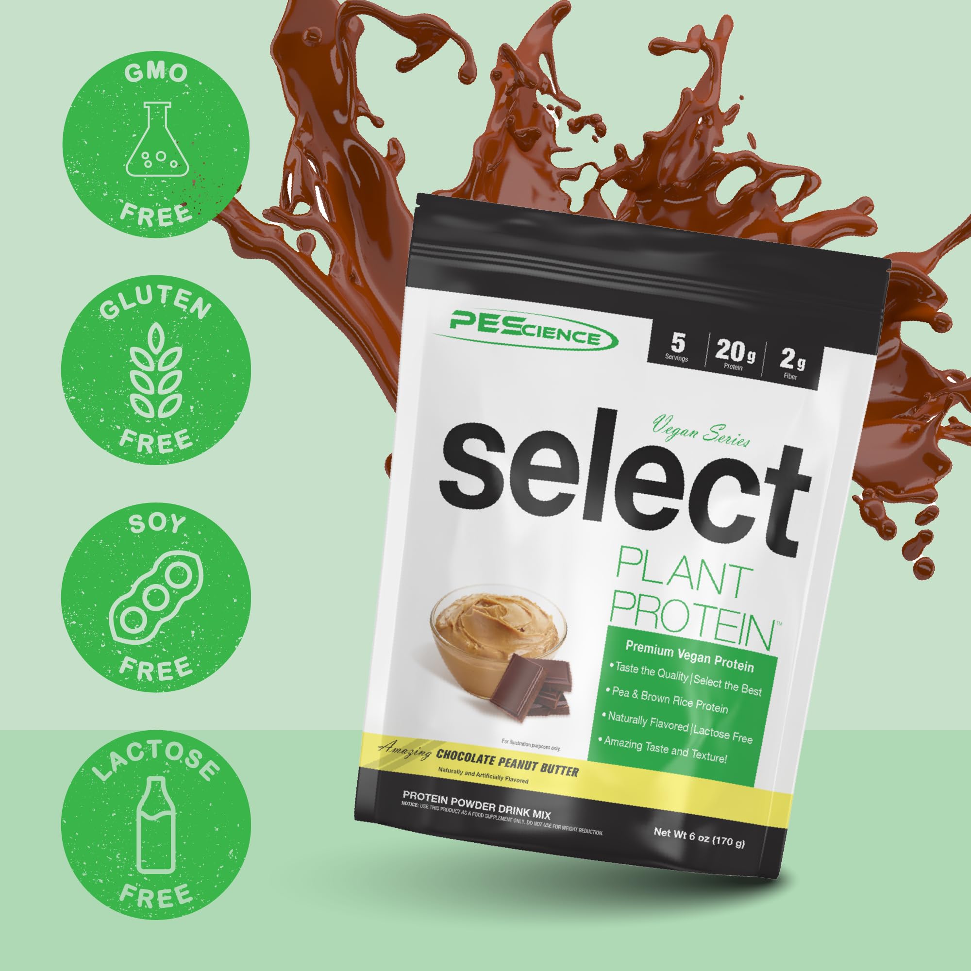 PEScience Select Vegan Plant Based Protein Powder - Chocolate Peanut Butter Flavor, 5 Servings, Premium Pea & Brown Rice Protein Blend for Muscle Recovery & Post-Workout Nutrition