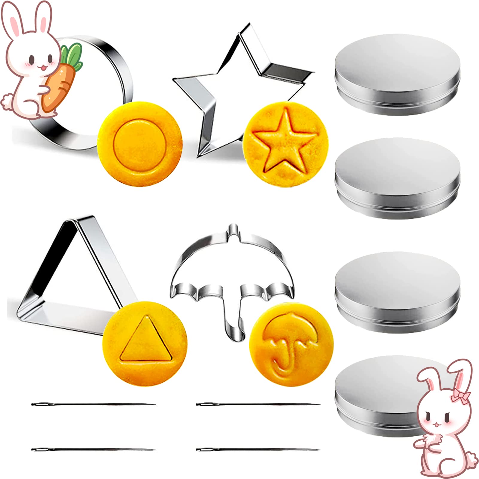 12Pcs Stainless Steel Star Cookie Cutters Set for Baking - Squid TV Game Themed Biscuit, Cake, Fondant & Pancake Cutters - Perfect for Kids Birthday Gifts, Children's Day & Holiday Baking (Includes Tin Can Storage) - Ideal for Home Baking, Party Decorations & DIY Dessert Making