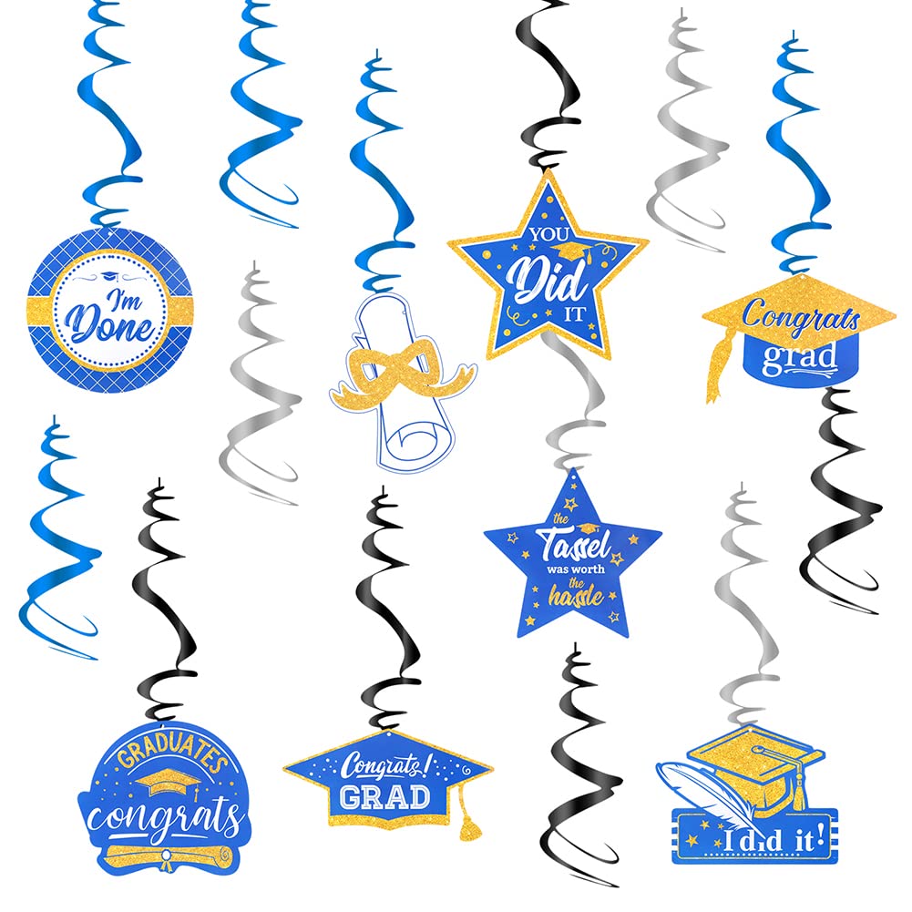 Class of 2025 Graduation Decorations - Navy Blue & Gold Hanging Swirls for Grad Party | Pre-Assembled Congrats Grad Decor | HappyField Brand | Perfect for Graduation Ceremonies, Parties & Photo Backdrops