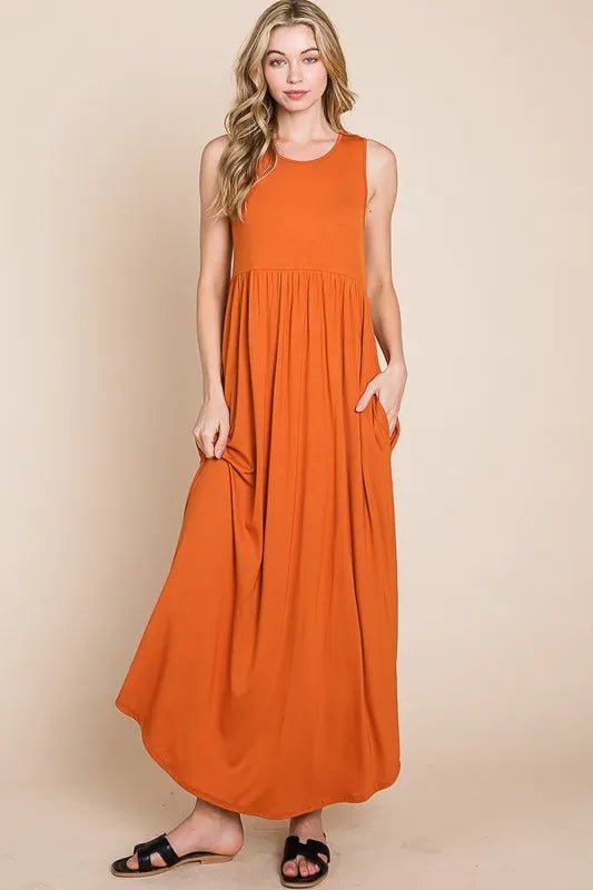 BOMBOM Women's Sleeveless Maxi Dress with Pockets - Summer Beach Dress, Casual Sundress for Vacations, Parties & Outdoor Events