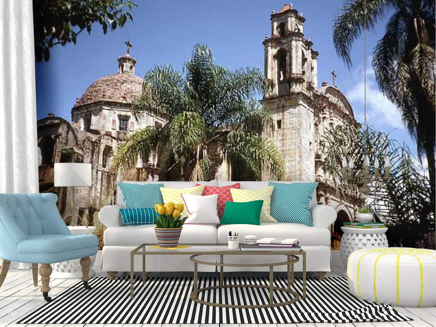 Peel and Stick Wallpaper - Cathedral Daytime Mural in Cuernavaca Mexico | Self-Adhesive Removable Vinyl Film for Walls | Large Wall Sticker for Home Decor, Living Room, Bedroom & Office