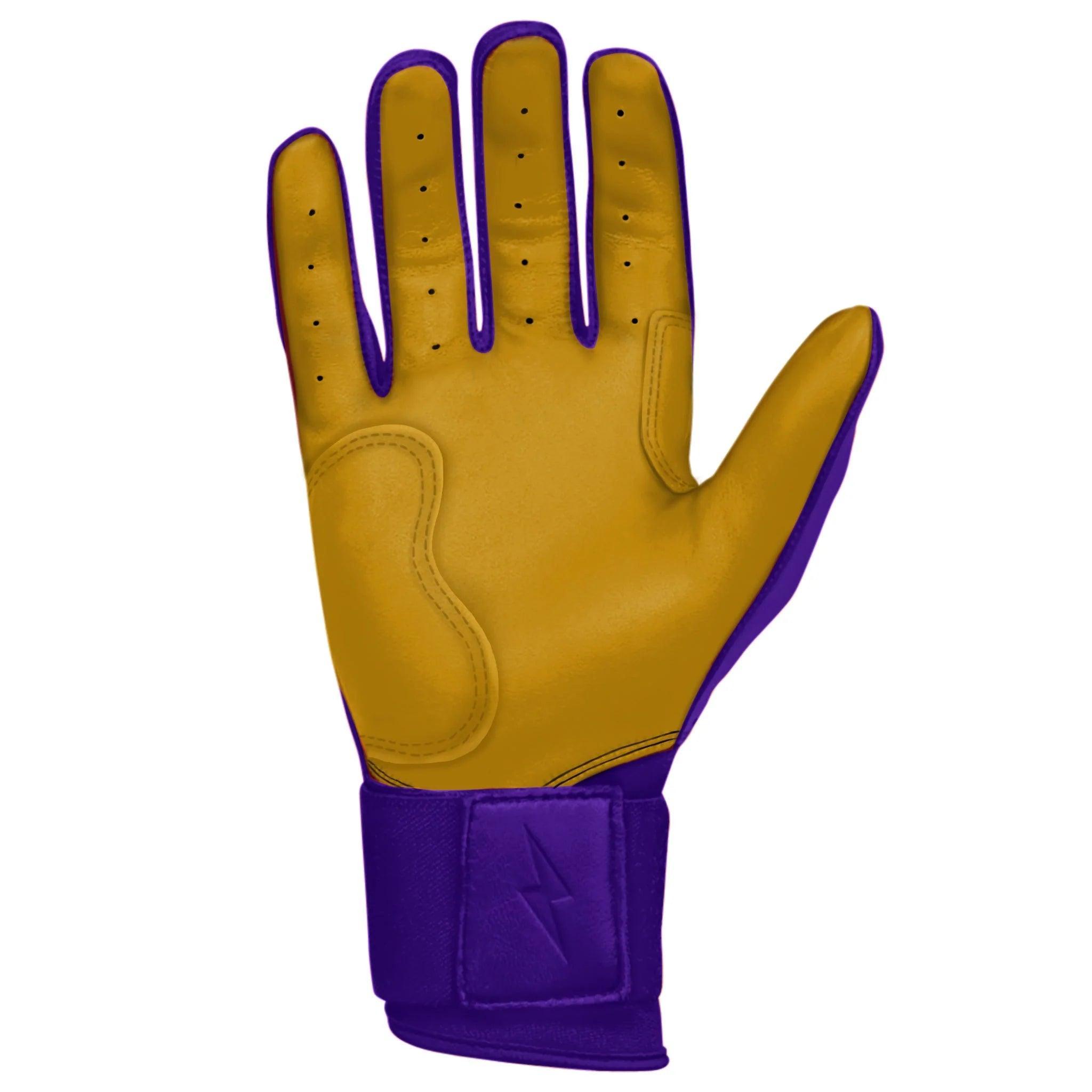 Bruce Bolt PREMIUM PRO Long Cuff Batting Gloves for Baseball & Softball - Purple Performance Gloves for Hitting, Training & Games - Durable & Comfortable Grip for Players
