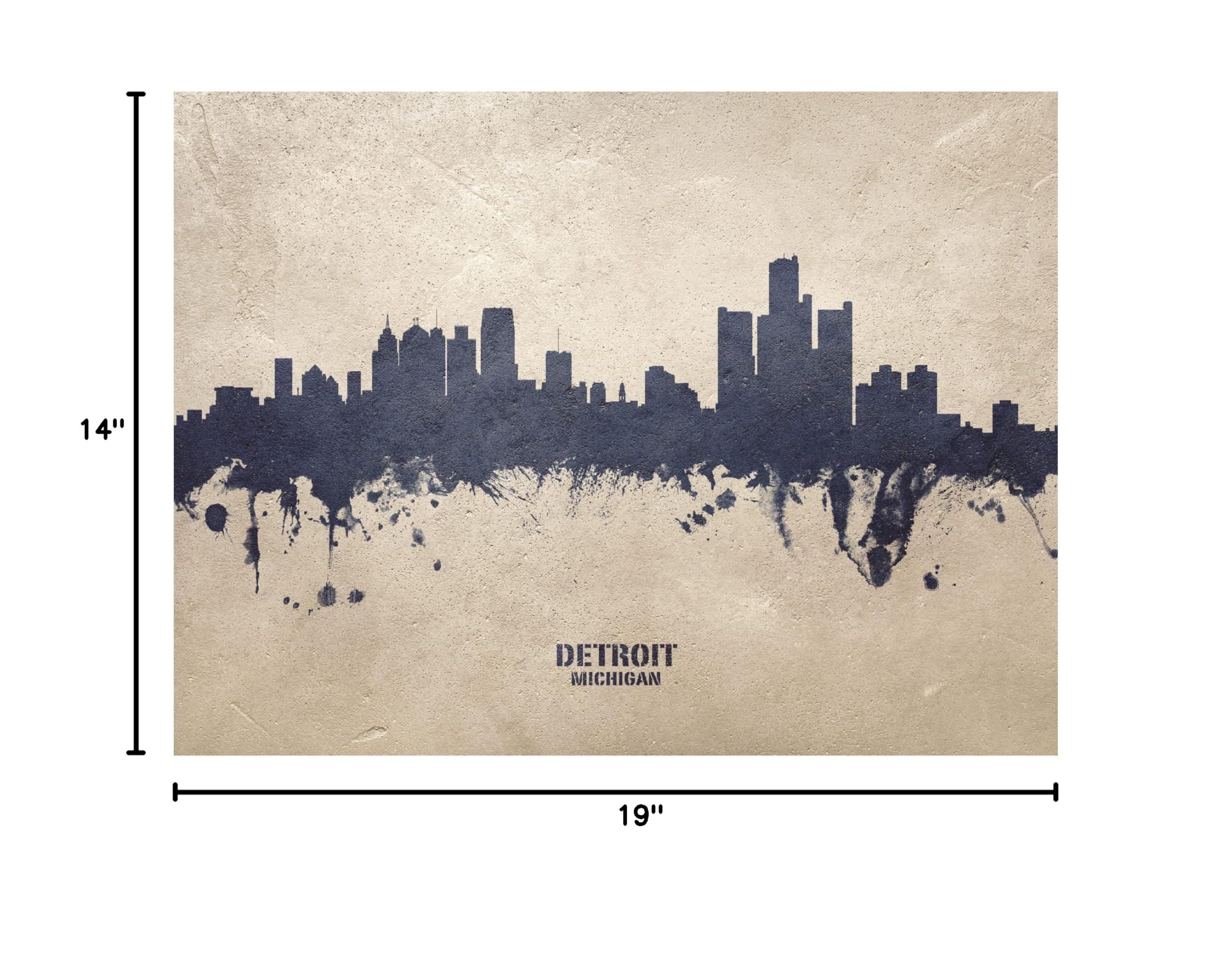 Michael Tompsett Detroit Michigan Skyline Concrete Canvas Art Print - Modern Cityscape Wall Decor for Living Room, Office & Home