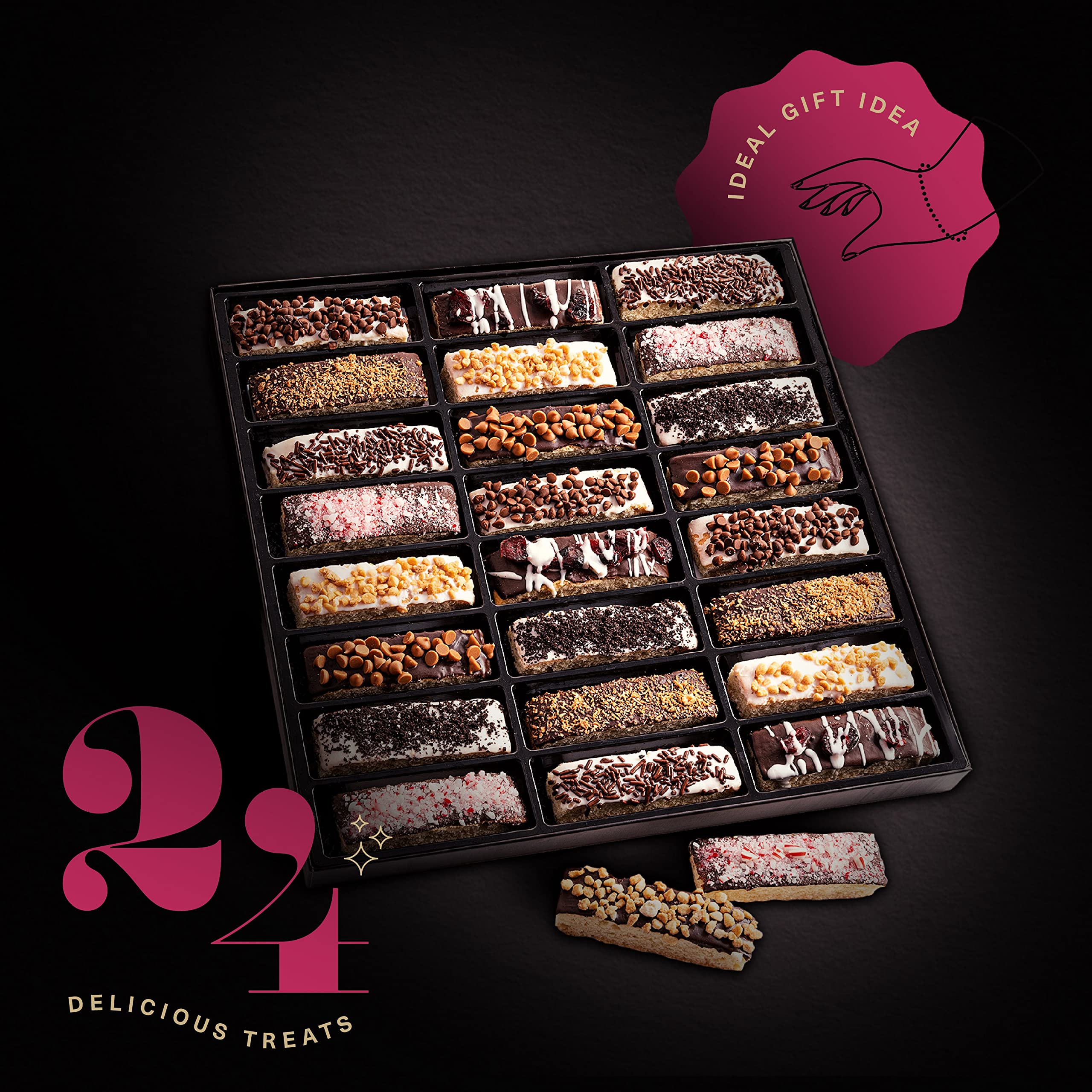KREMERY Creamy Chocolate Covered Biscotti Cookies Gift Basket - 24 Assorted Sweet Toppings in Elegant Gift Box | Kosher Parve Easter Treats | Perfect for Holiday Gifting, Office Parties & Sweet Indulgence | Made in USA