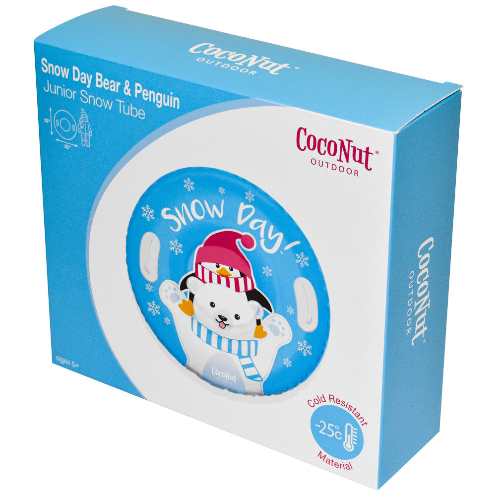 Inflatable Snow Tube for Kids - CocoNut Outdoor Winter Sled with Bear & Penguin Design (32 Inch) - Perfect for Snow Days, Sledding, and Backyard Winter Fun