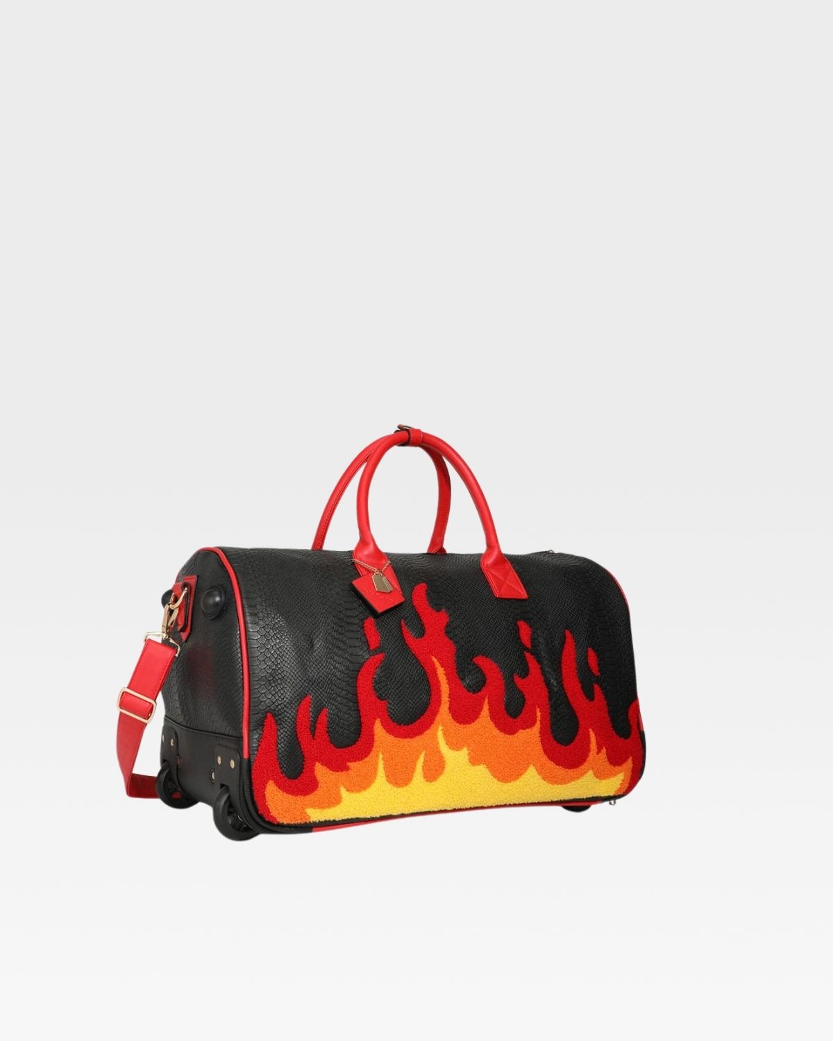 Exclusive Red Fire Backpack & Rolling Duffle Set - Water-Resistant Travel Luggage Combo for School, Gym, Camping & Outdoor Adventures