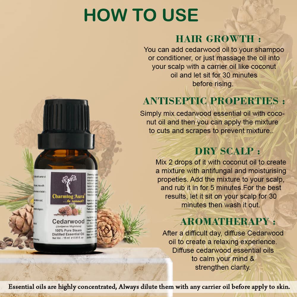 100% Pure Cedarwood Essential Oil - Natural Therapeutic Grade for Relaxation, Skin & Hair Care, Aromatherapy (15ml) | Perfect for Diffusers, Massage & DIY Beauty Products