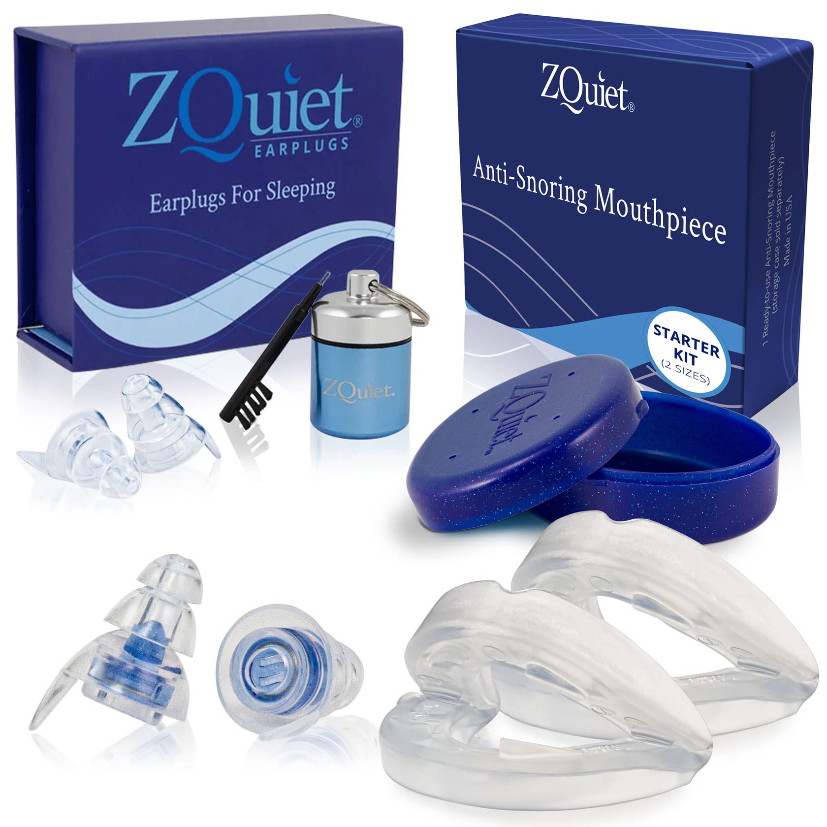ZQuiet Anti-Snoring Mouthpiece Starter Kit - Doctor Recommended Snore Stopper for Side & Back Sleepers - Includes Noise Canceling Earplugs for Better Sleep & Partner Comfort