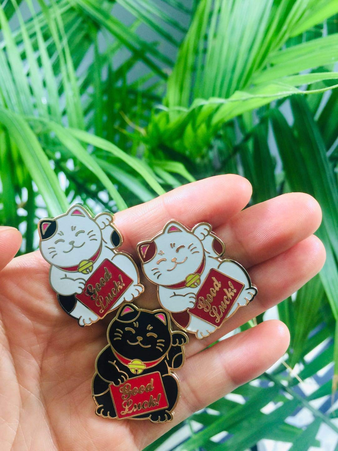 REAL SIC Lucky Cat Enamel Pin - Waving Maneki Neko Lapel Pin for Good Luck - Cute Kawaii Japanese Lucky Charm Gift for Women & Men - Perfect for Jackets, Hats, Backpacks & Office Wear - Bring Fortune to Work, School & Daily Life