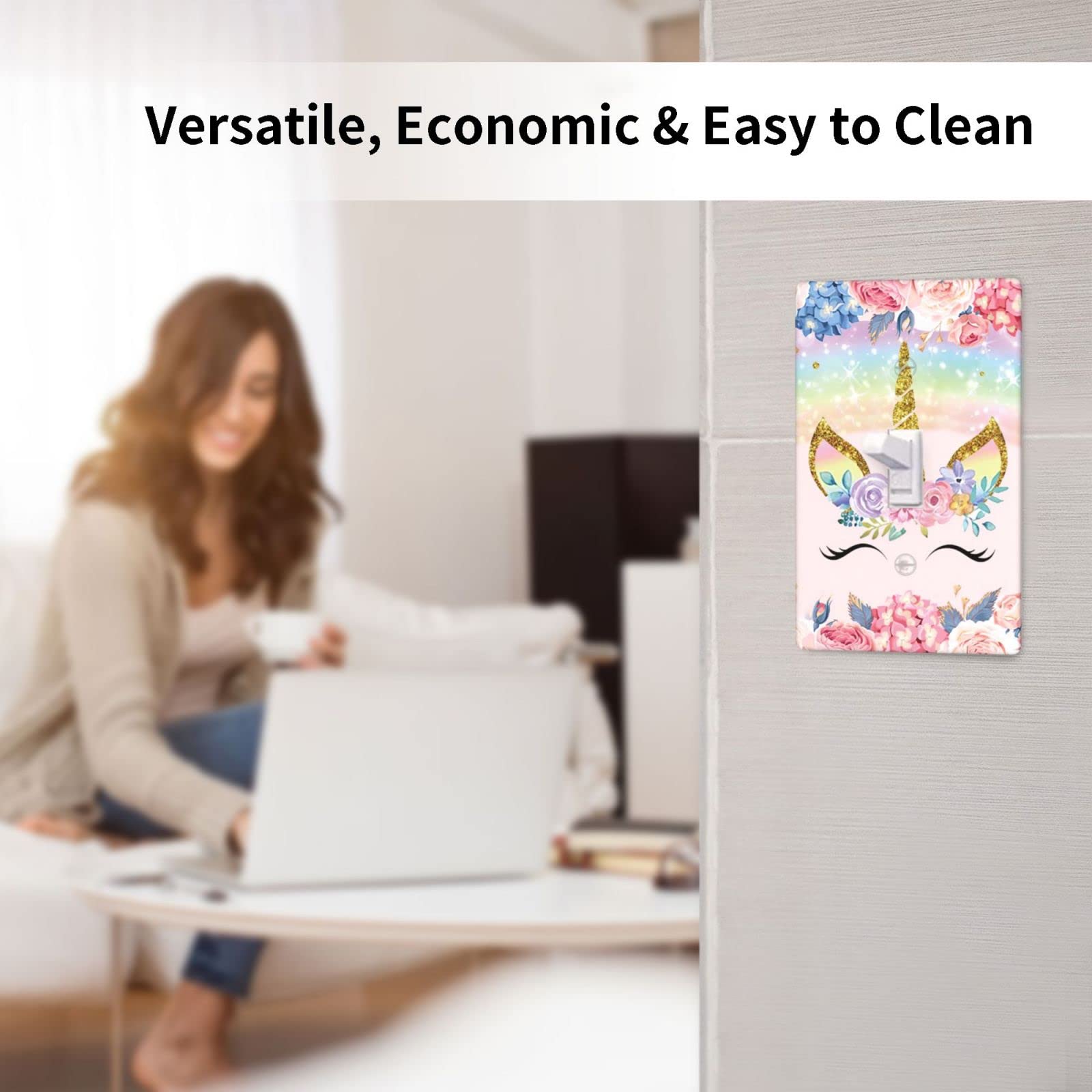 Rainbow Unicorn Princess Face Decor Light Switch Plate Cover - Cartoon Flower Design Plastic Wall Plate for Kids Room, Bedroom, Nursery (Single Gang Toggle Switch) - Perfect for Girls' Room Decor, Birthday Gifts & Home Improvement