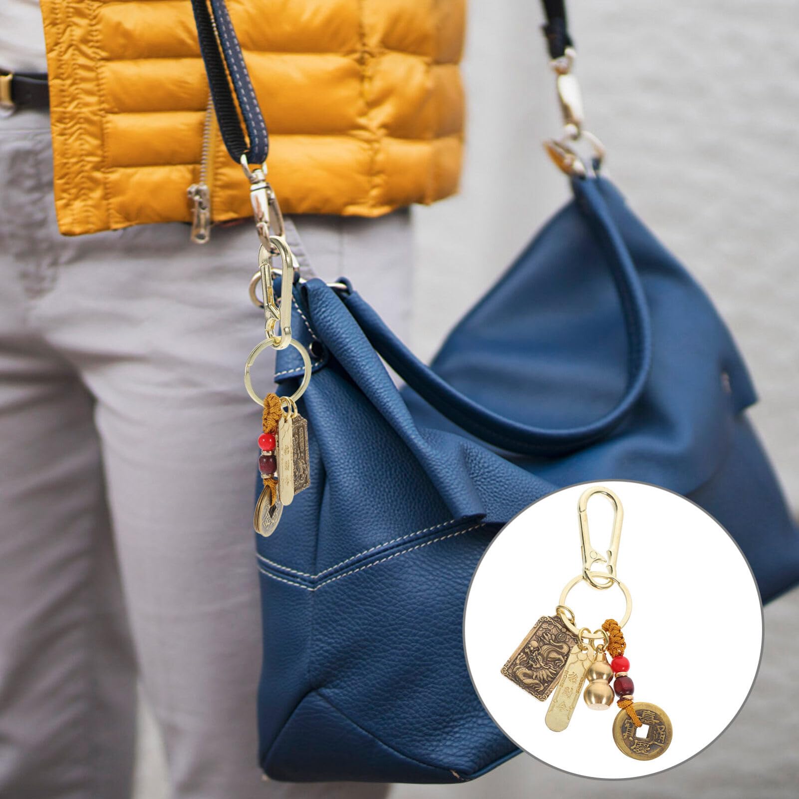 Chinese Feng Shui Keychain - Brass Wu Lou Amulet for Good Luck & Wealth with Feng Shui Coins | Perfect for Backpacks, Purses & Home Decor