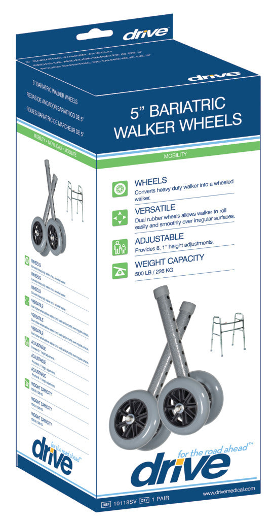 Premium Heavy Duty Bariatric Walker Wheels - 5 Inch Rollator Wheels for Seniors & Adults - Extra Wide 1000 lb Capacity for Stability & Mobility - Ideal for Indoor/Outdoor Use at Home, Hospitals & Rehabilitation Centers